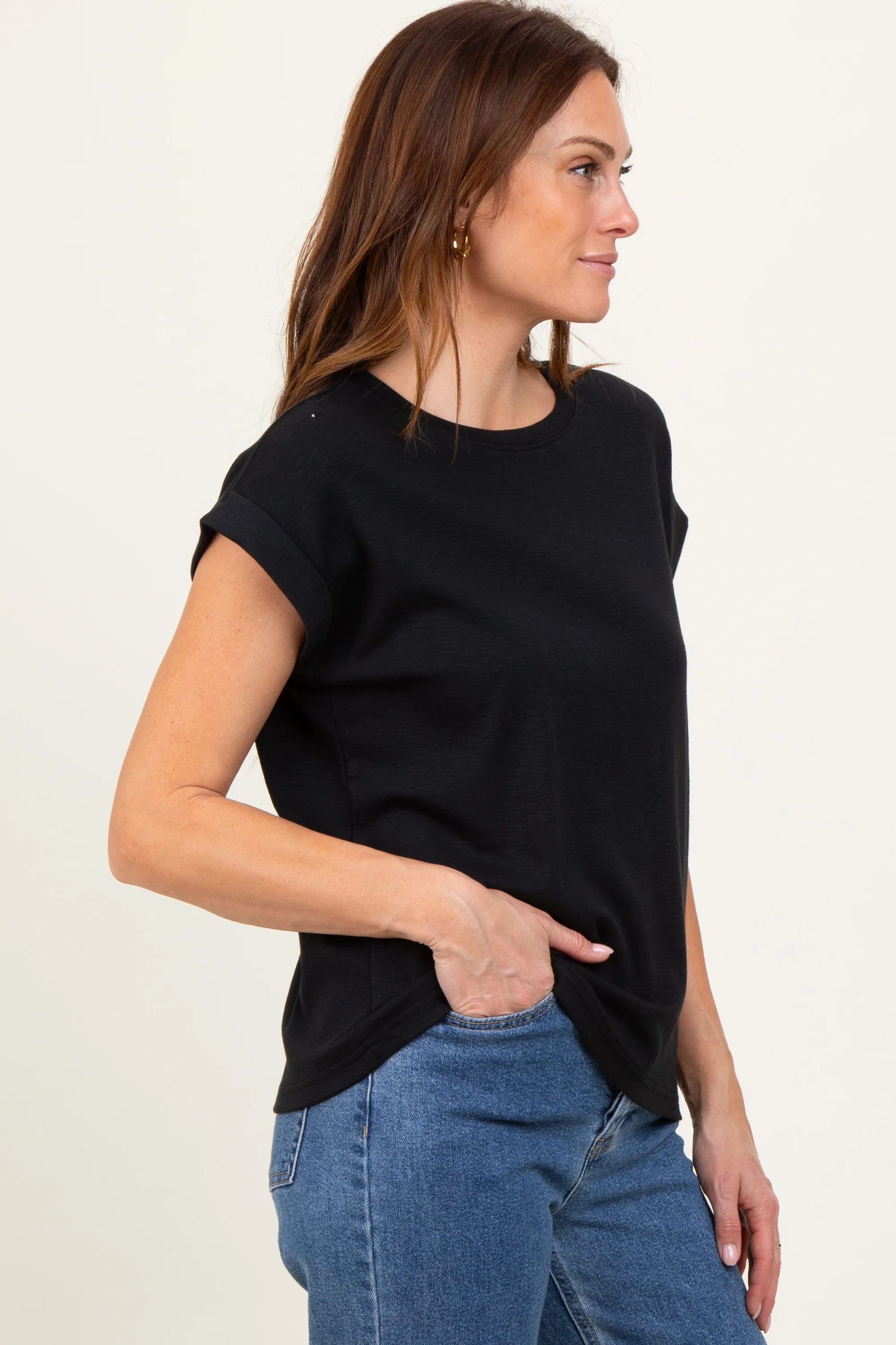 Black Rolled Short Sleeve Tee - Image 3