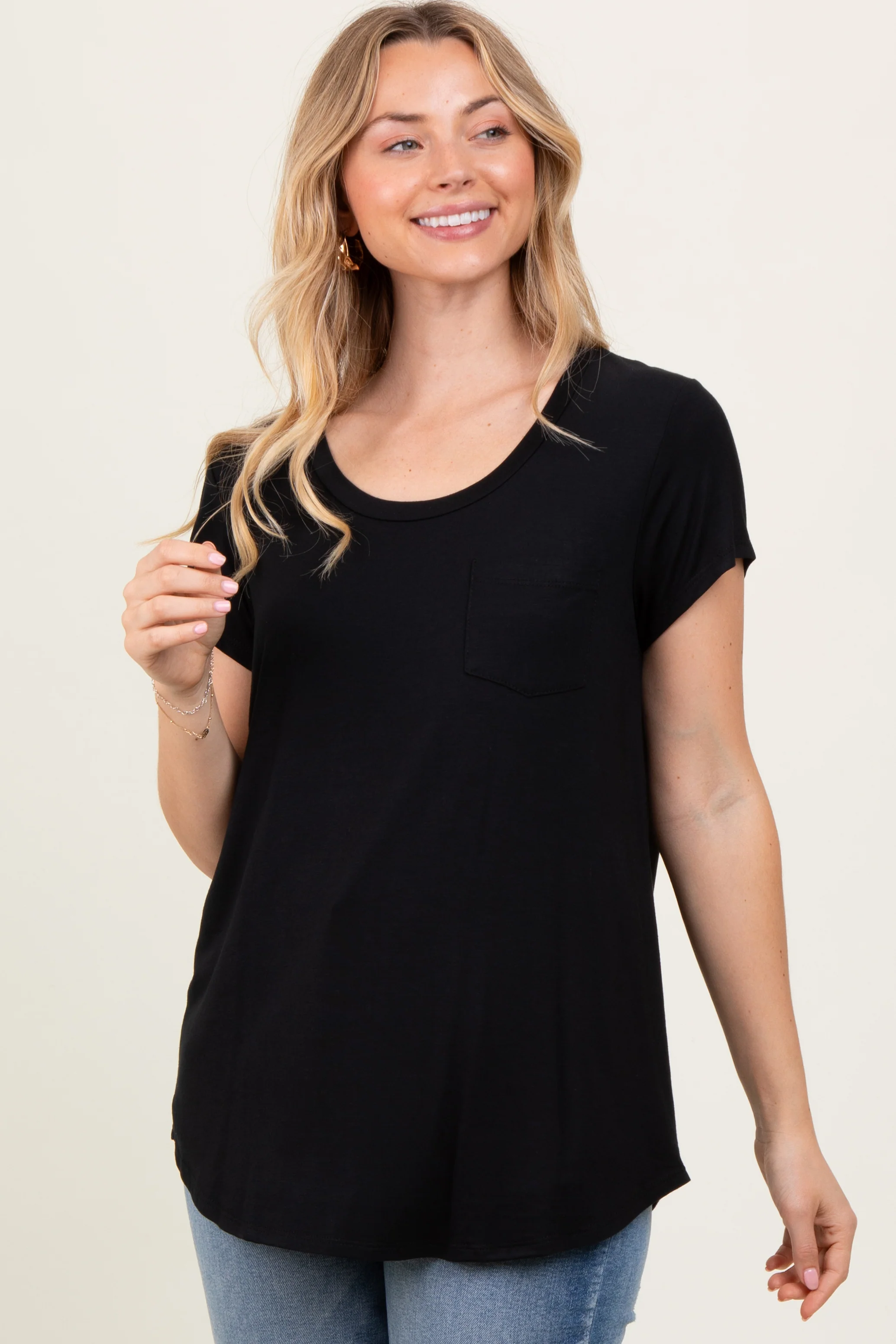 Black Round Neck Nursing Pocket T-Shirt - Image 3
