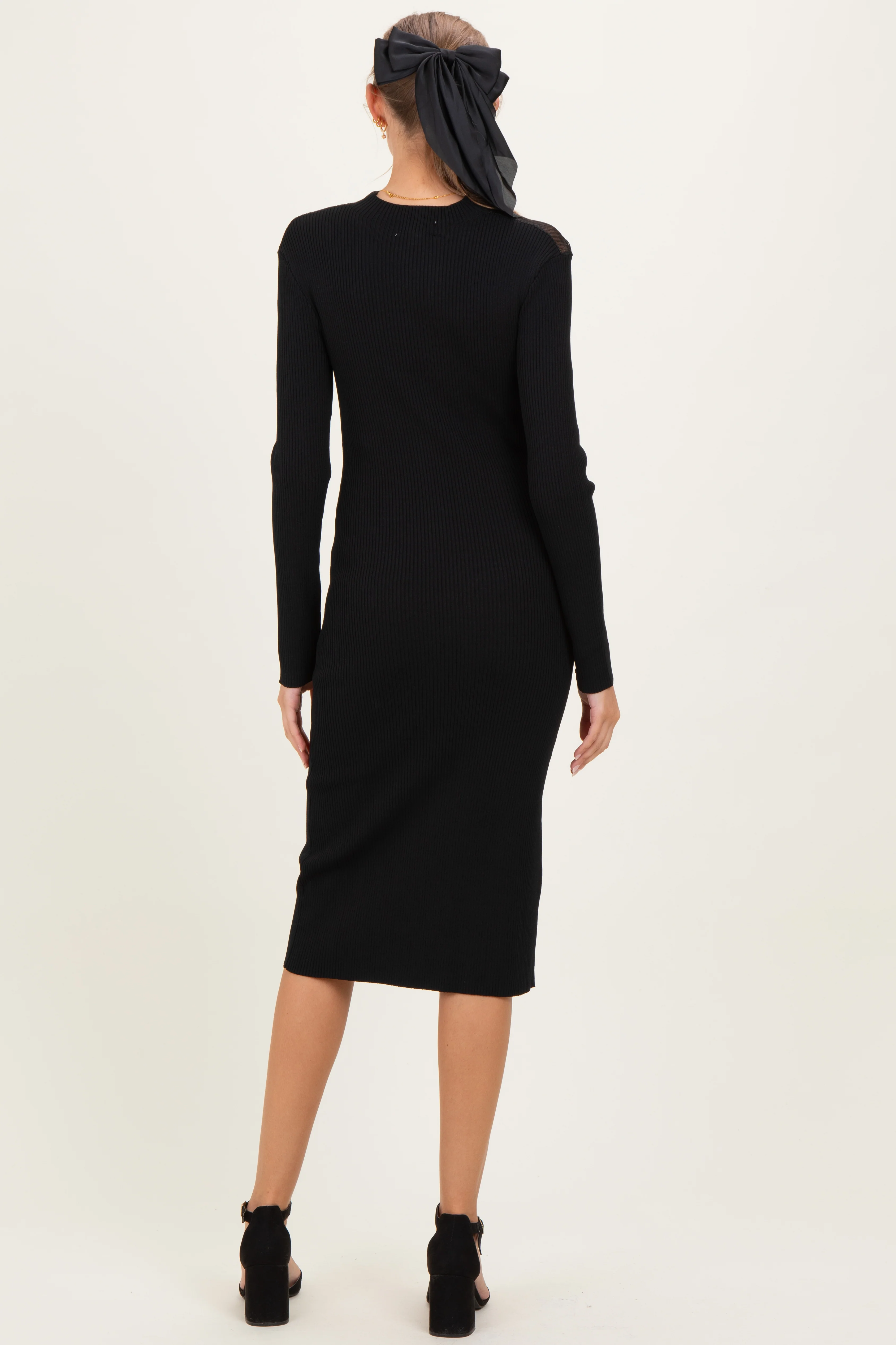 Black Semi-Sheer Mockneck Maternity Sweater Dress - Image 4