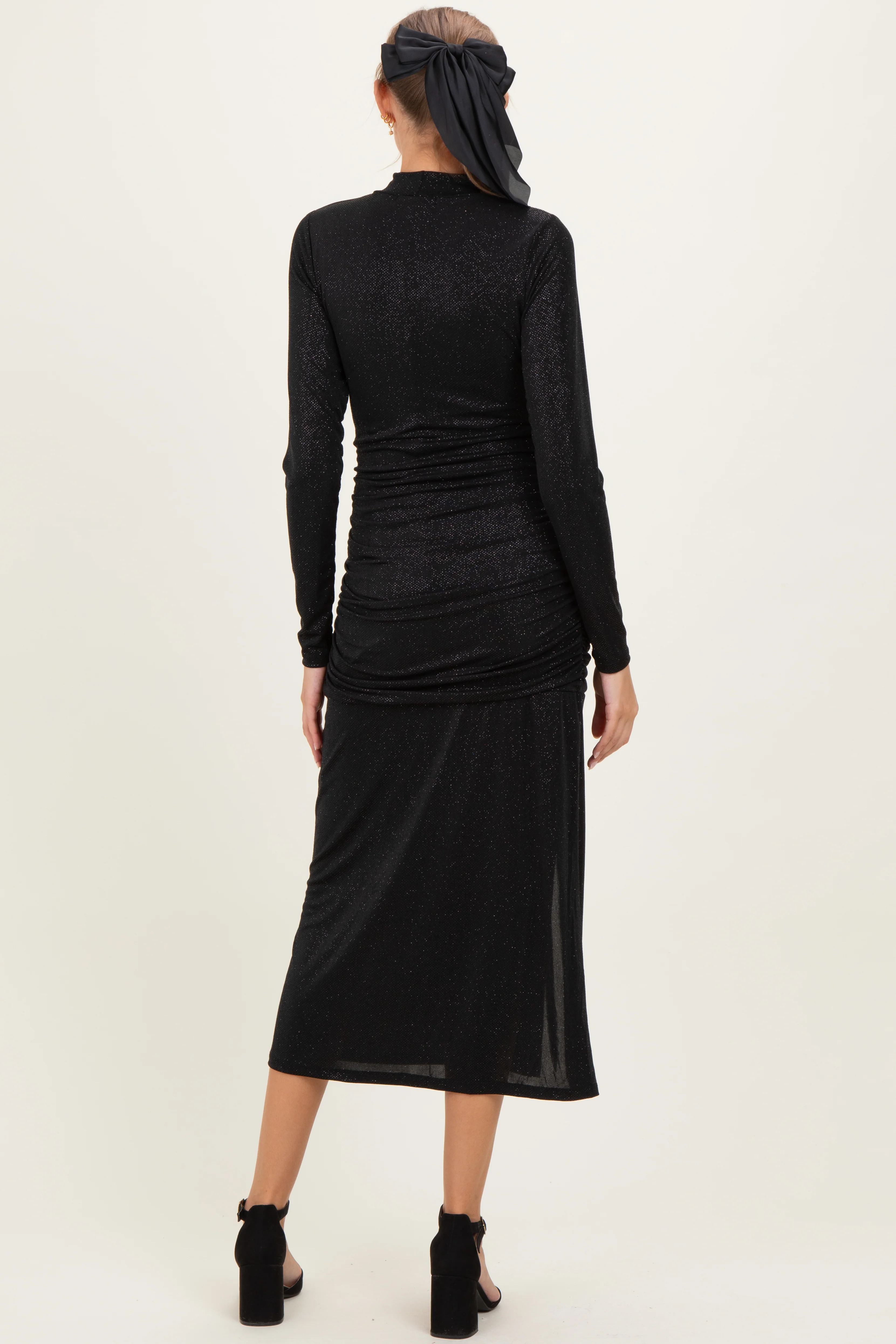Black Sequin Long Sleeve Mock Neck Maternity Maxi Dress - Image 4