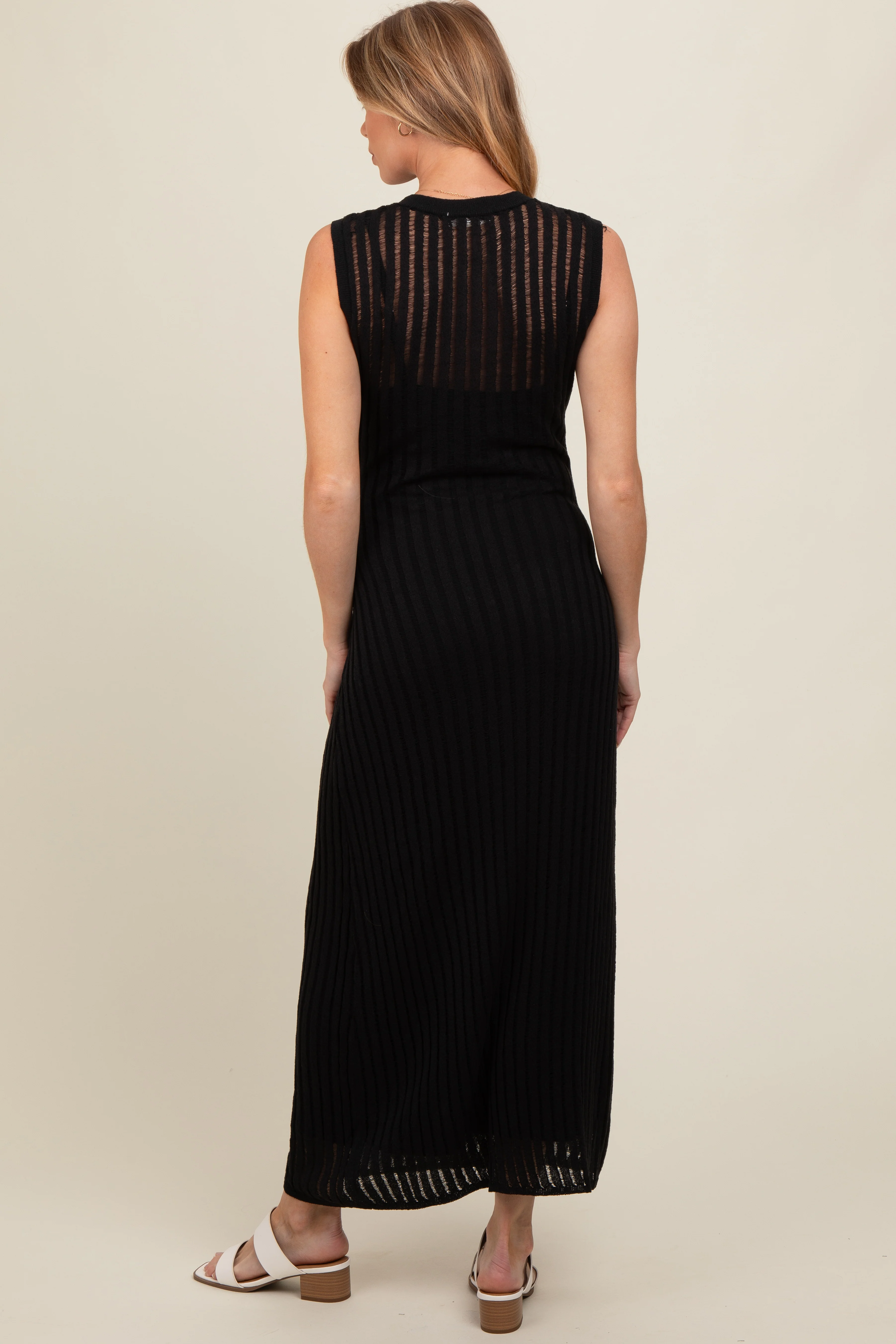 Black Sheer Knit Layered Maternity Maxi Dress - Image 3