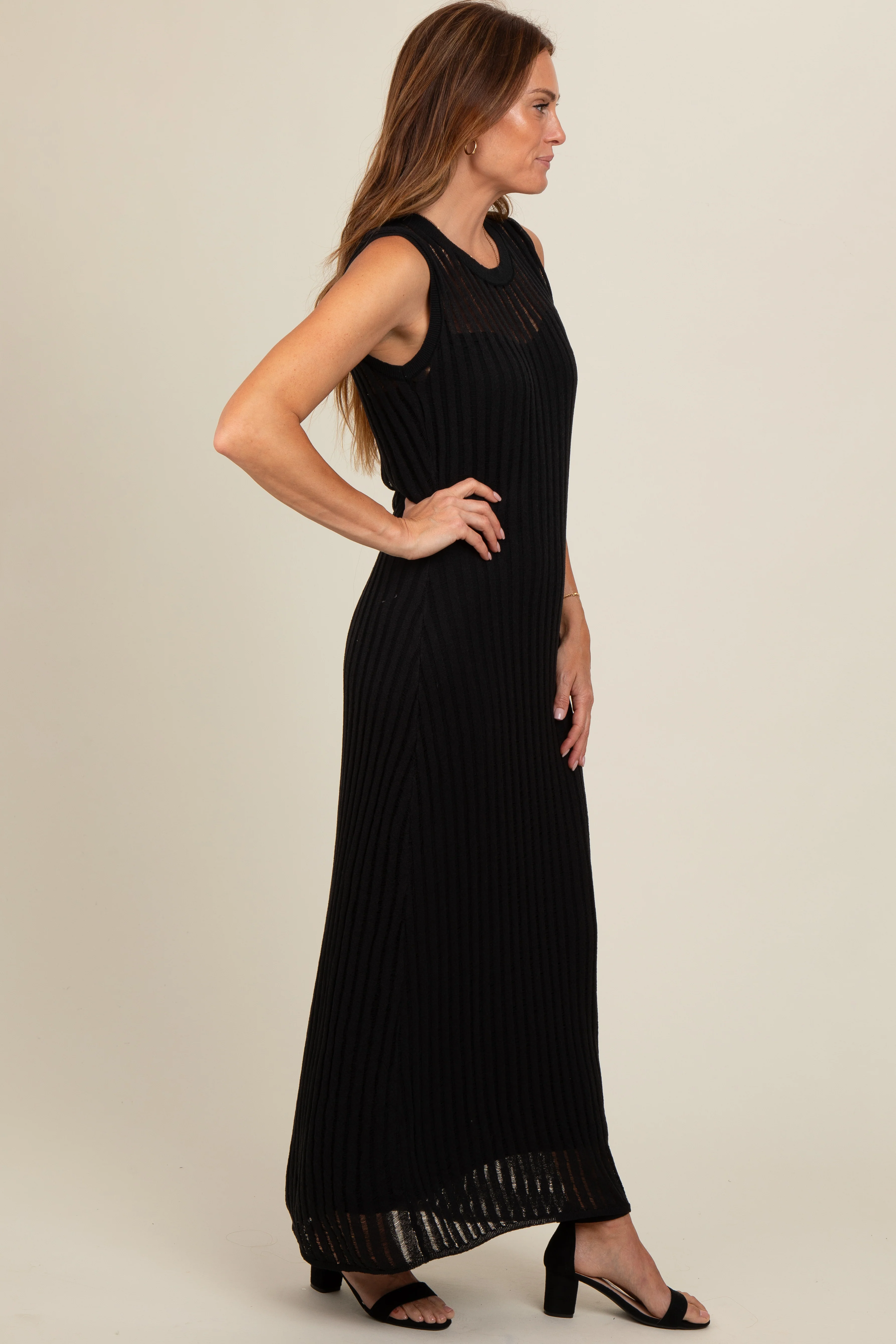 Black Sheer Knit Layered Maxi Dress - Image 3