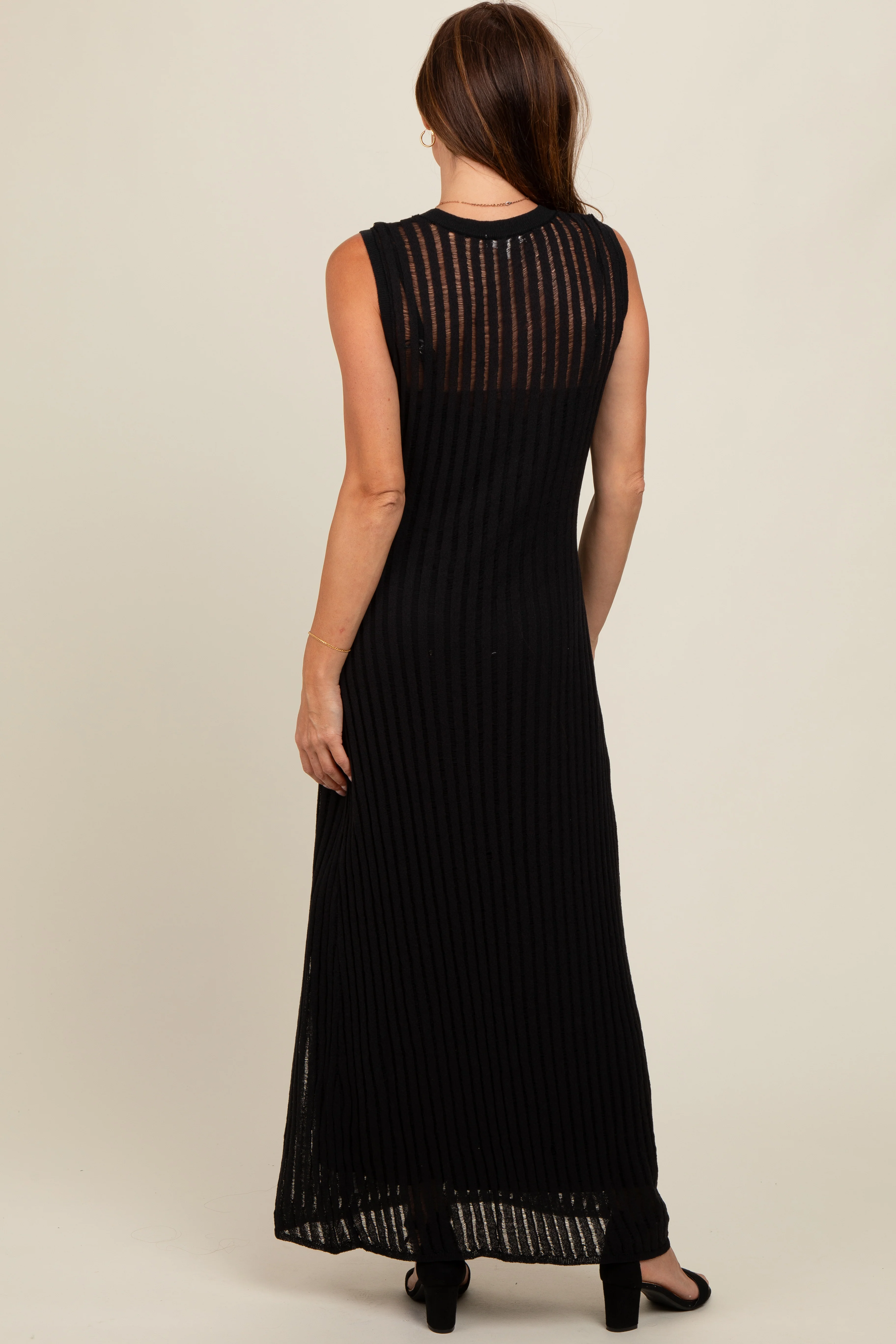 Black Sheer Knit Layered Maxi Dress - Image 4