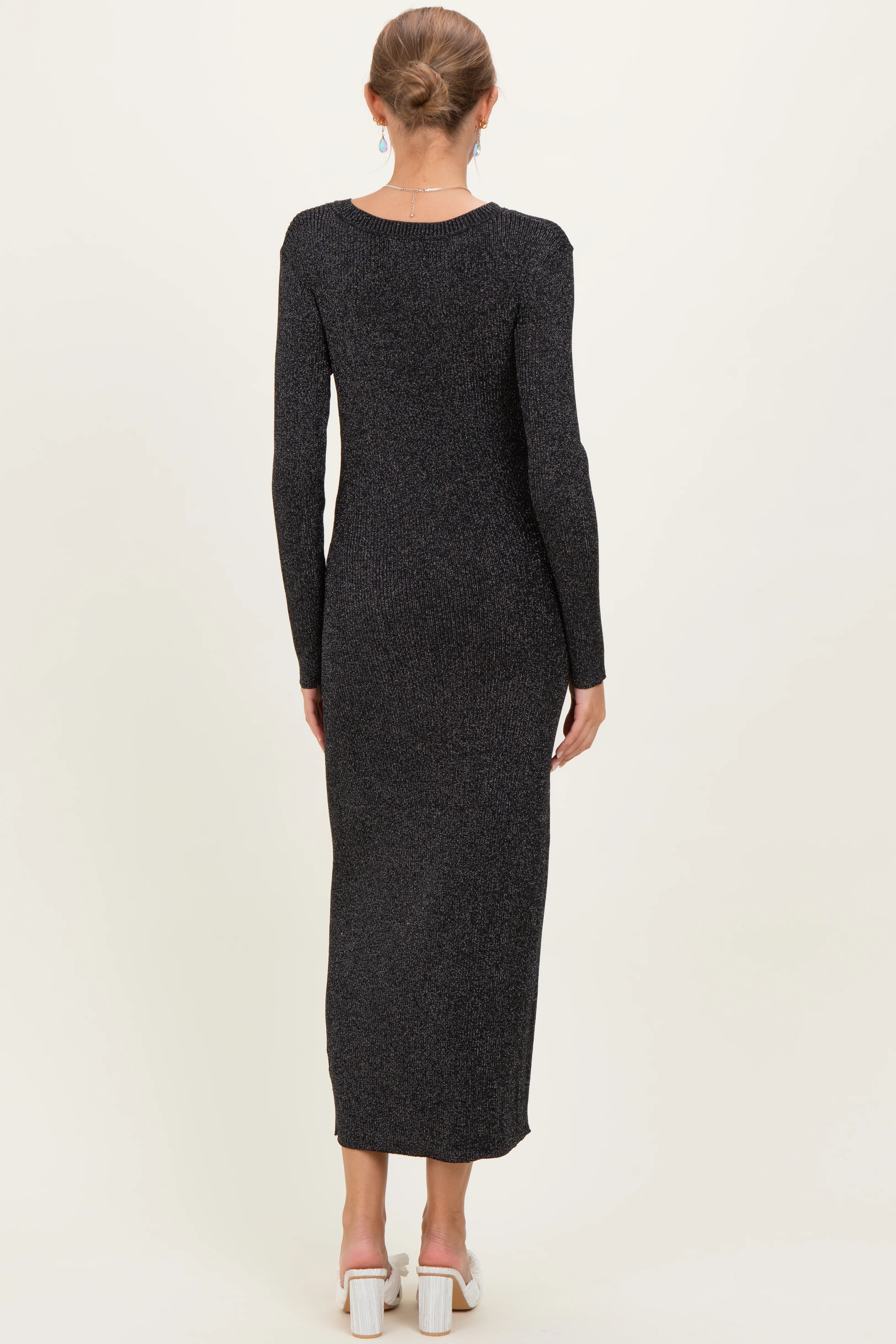 Black Shimmer Ribbed Knit Maternity Maxi Dress - Image 3
