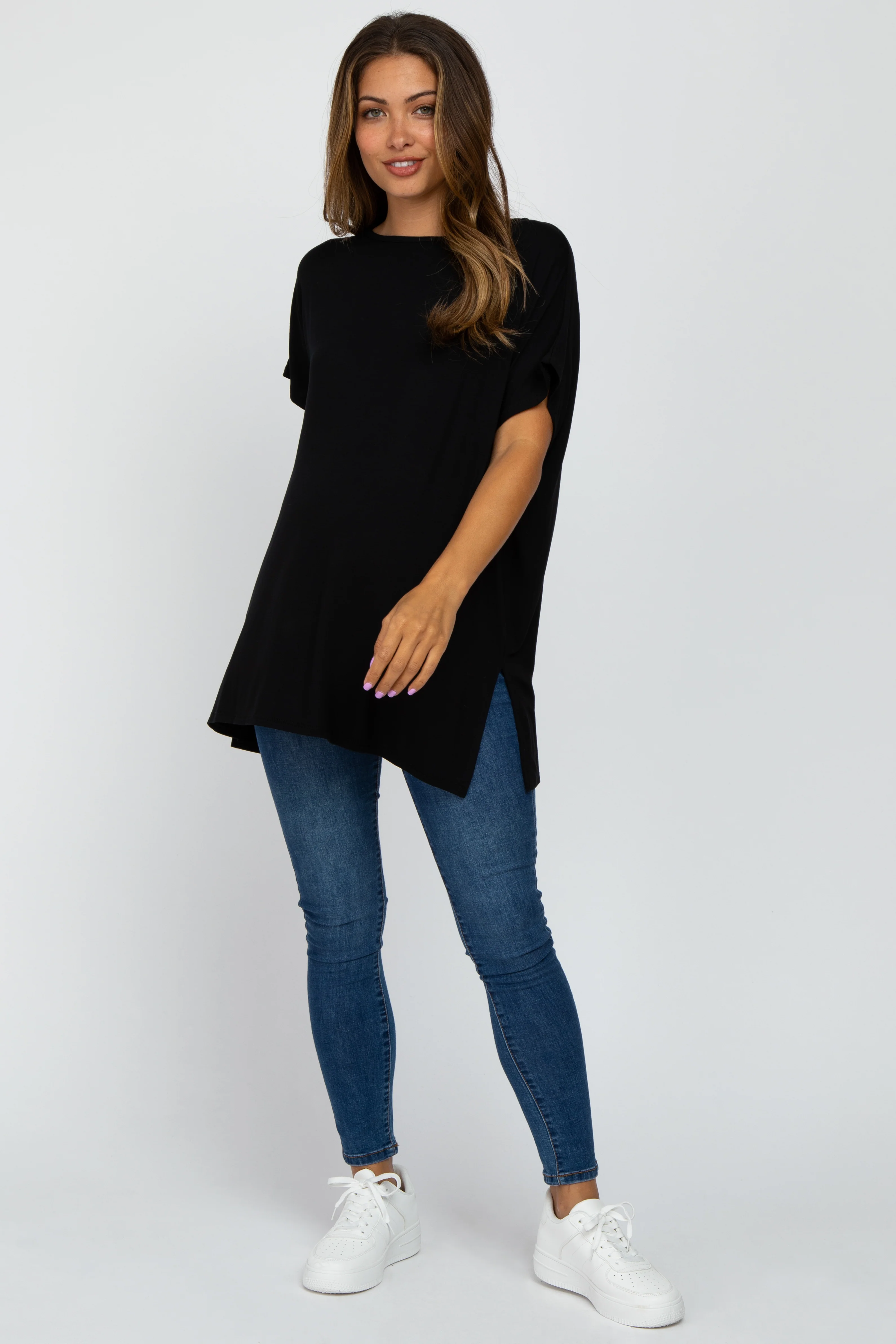Black Short Sleeve Boatneck Maternity Top - Image 4