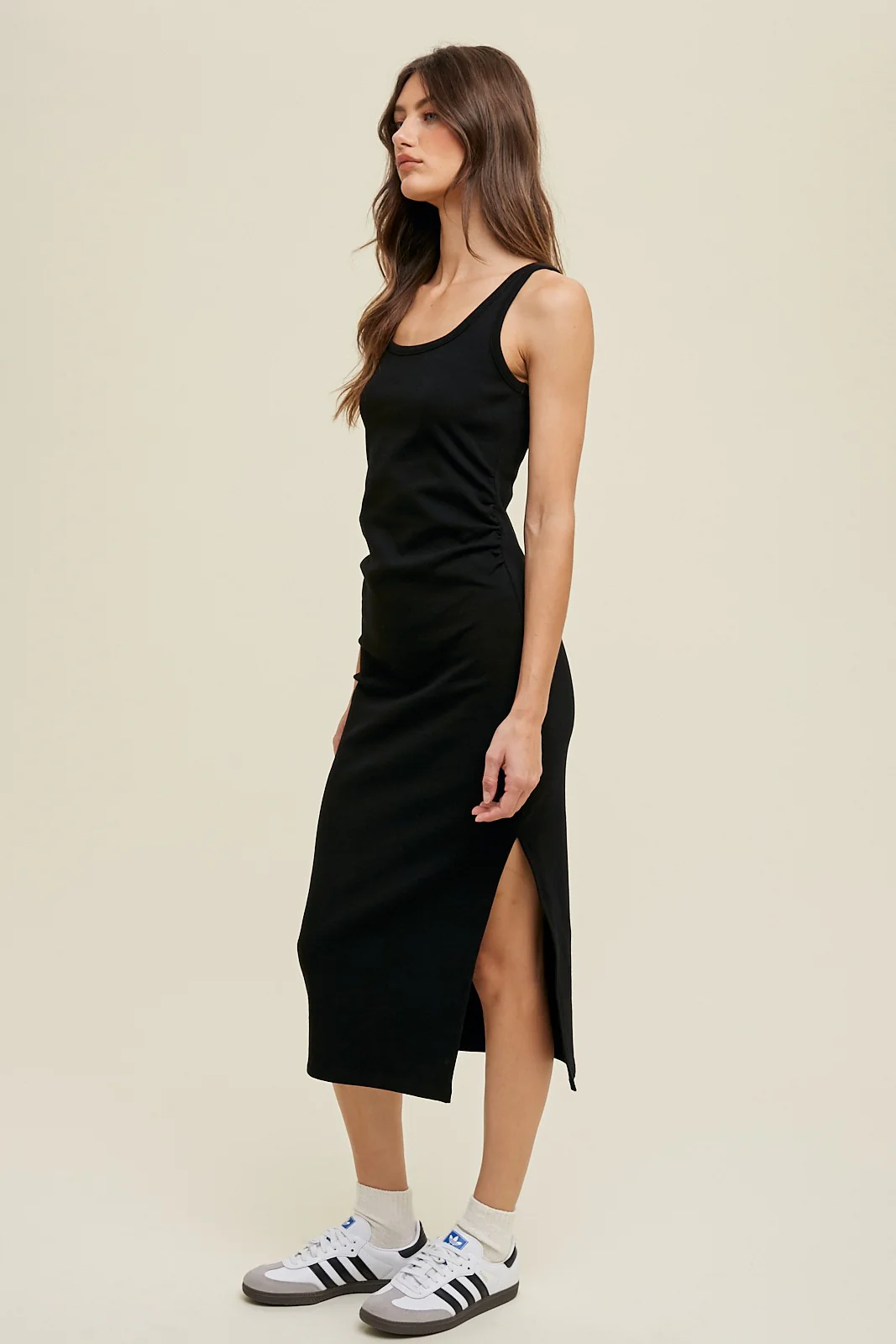 Black Short Sleeve Ruched Dress - Image 2
