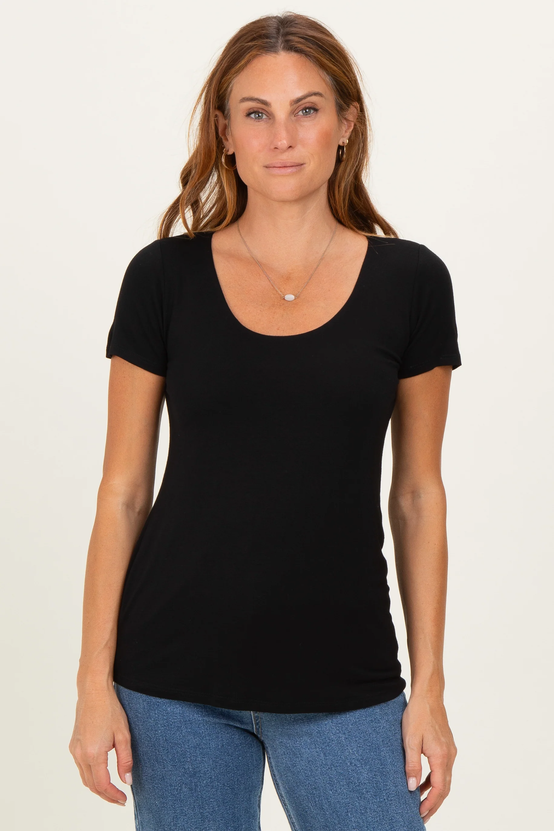 Black Short Sleeve Scoop Neck Maternity Knit T-Shirt - Image 5