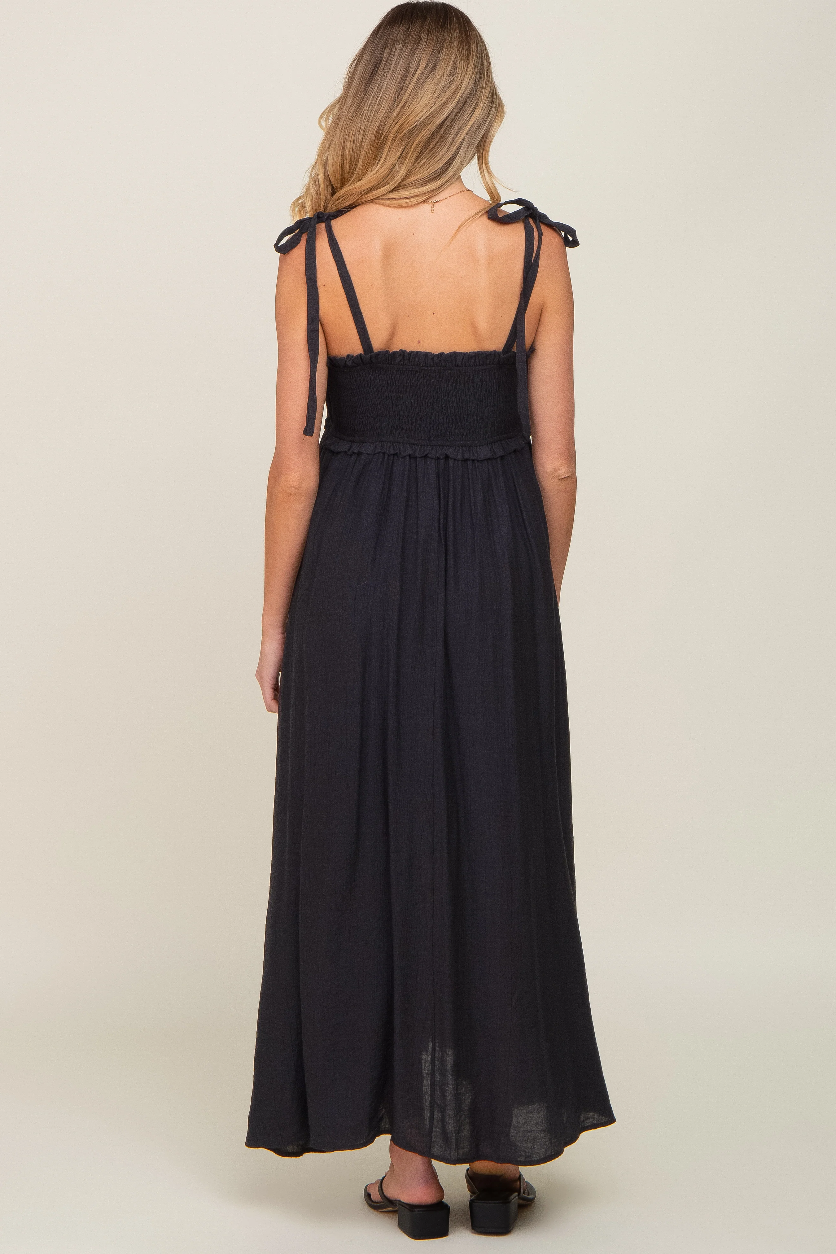 Black Sleeveless Ruffle Trim Maternity Maxi Dress - Image 3