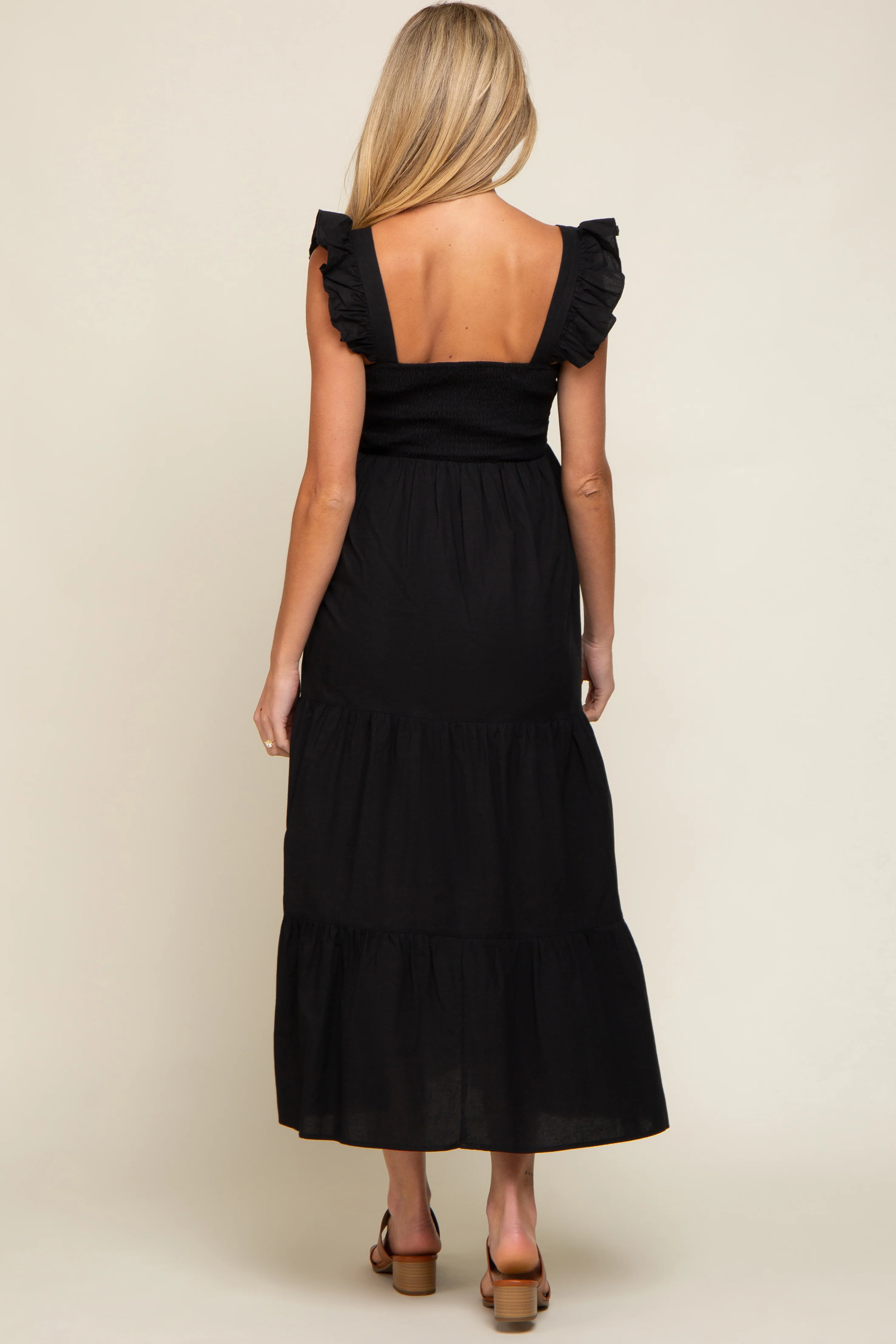 Black Sleeveless Tiered Maternity Maxi Dress - Image 3