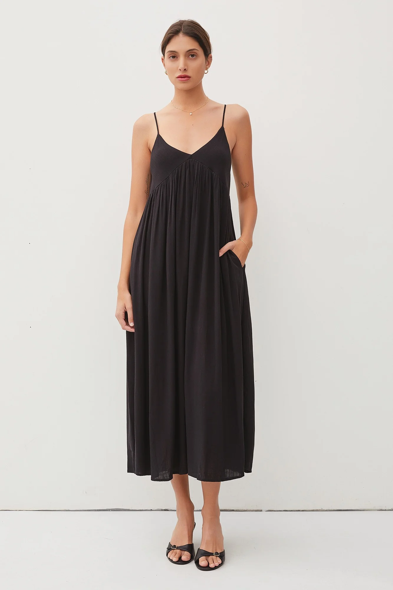 Black Sleeveless V-Neck Maternity Midi Dress - Image 4