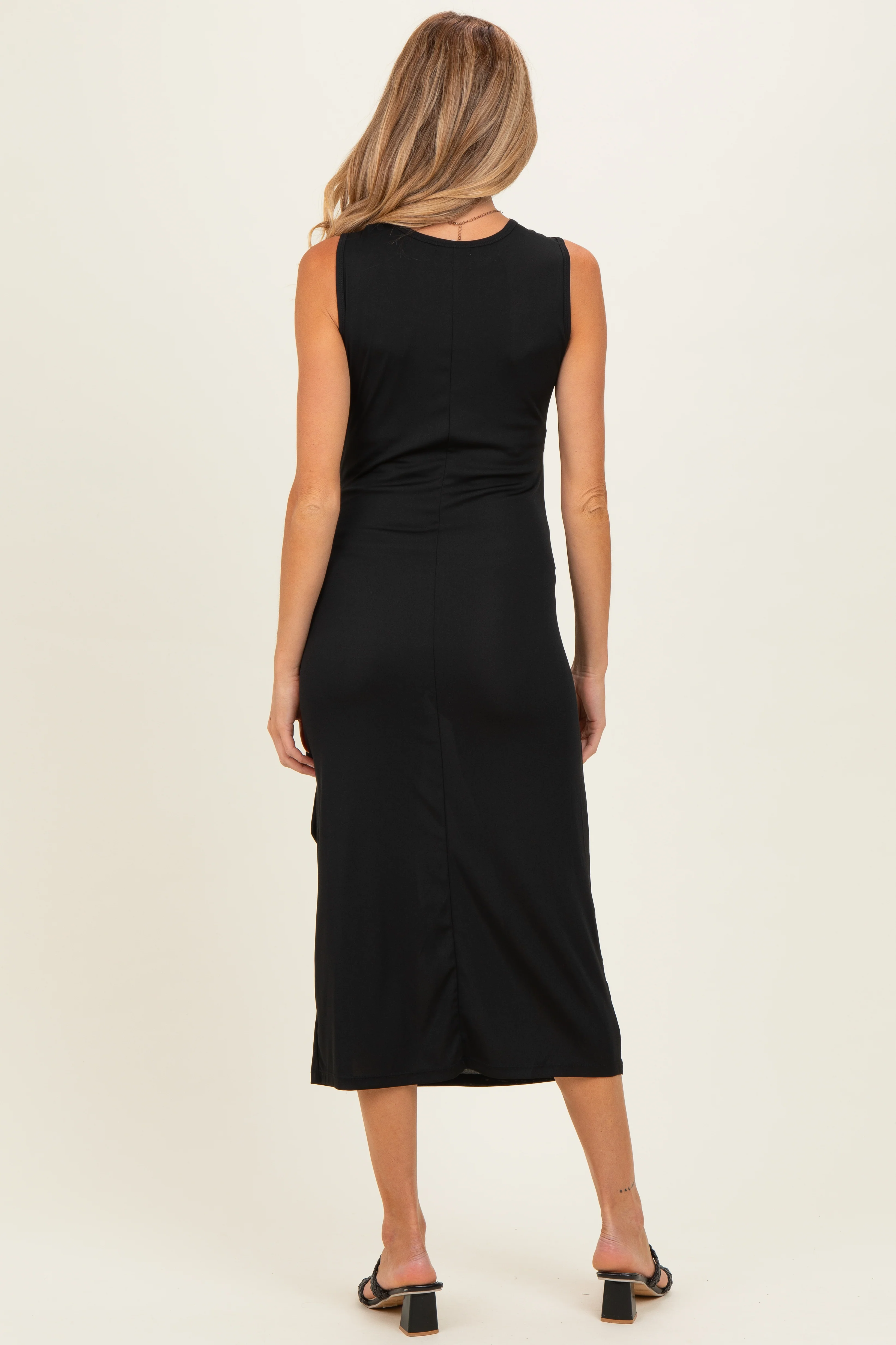 Black Sleeveless Waist Tie Maternity Midi Dress - Image 3