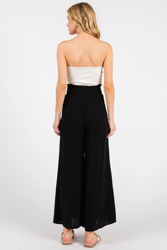 Black Smocked Waist Ankle Wide Leg Pants - Image 3