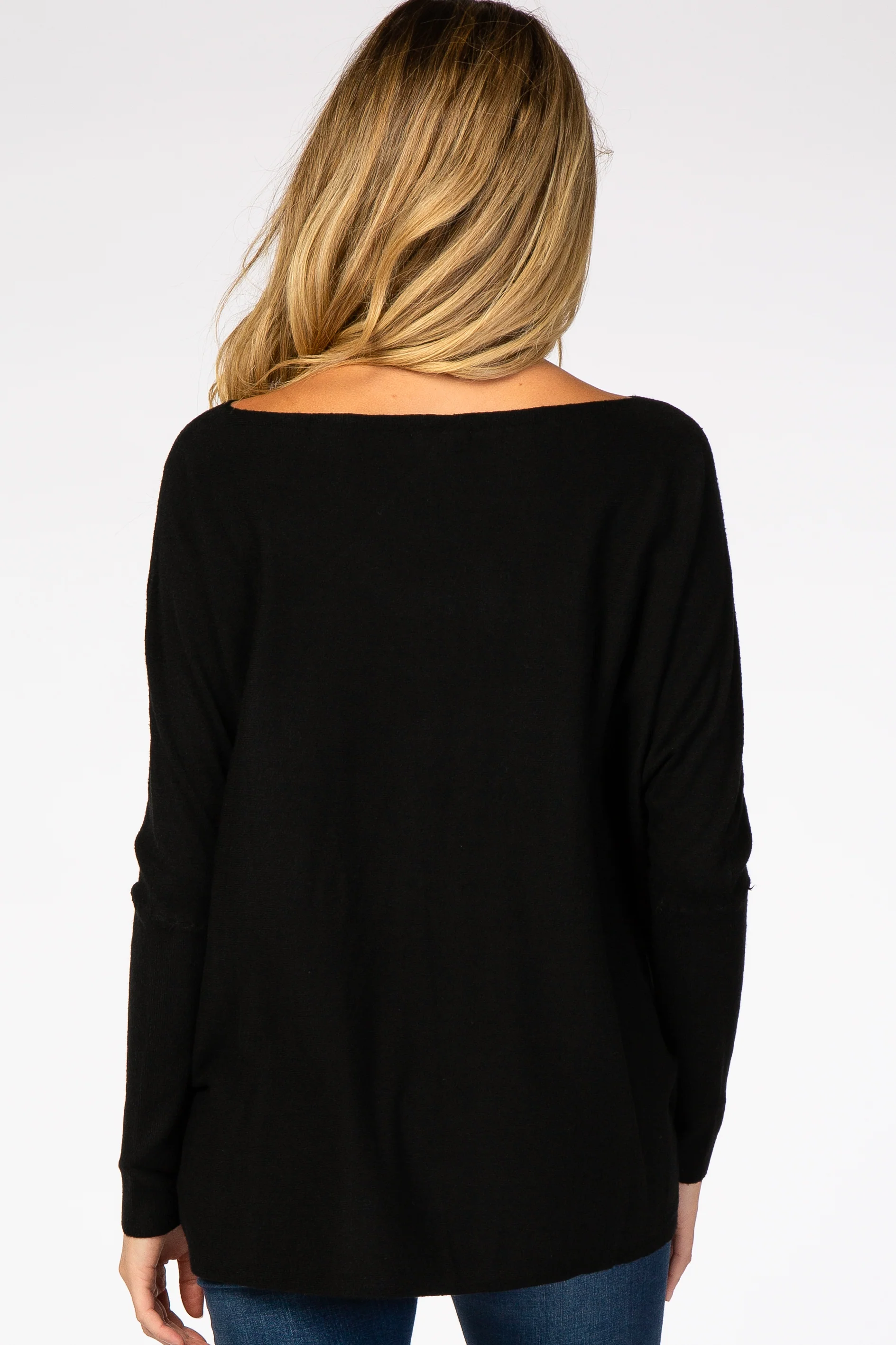 Black Soft Knit Boatneck Dolman Sleeve Maternity Sweater - Image 3