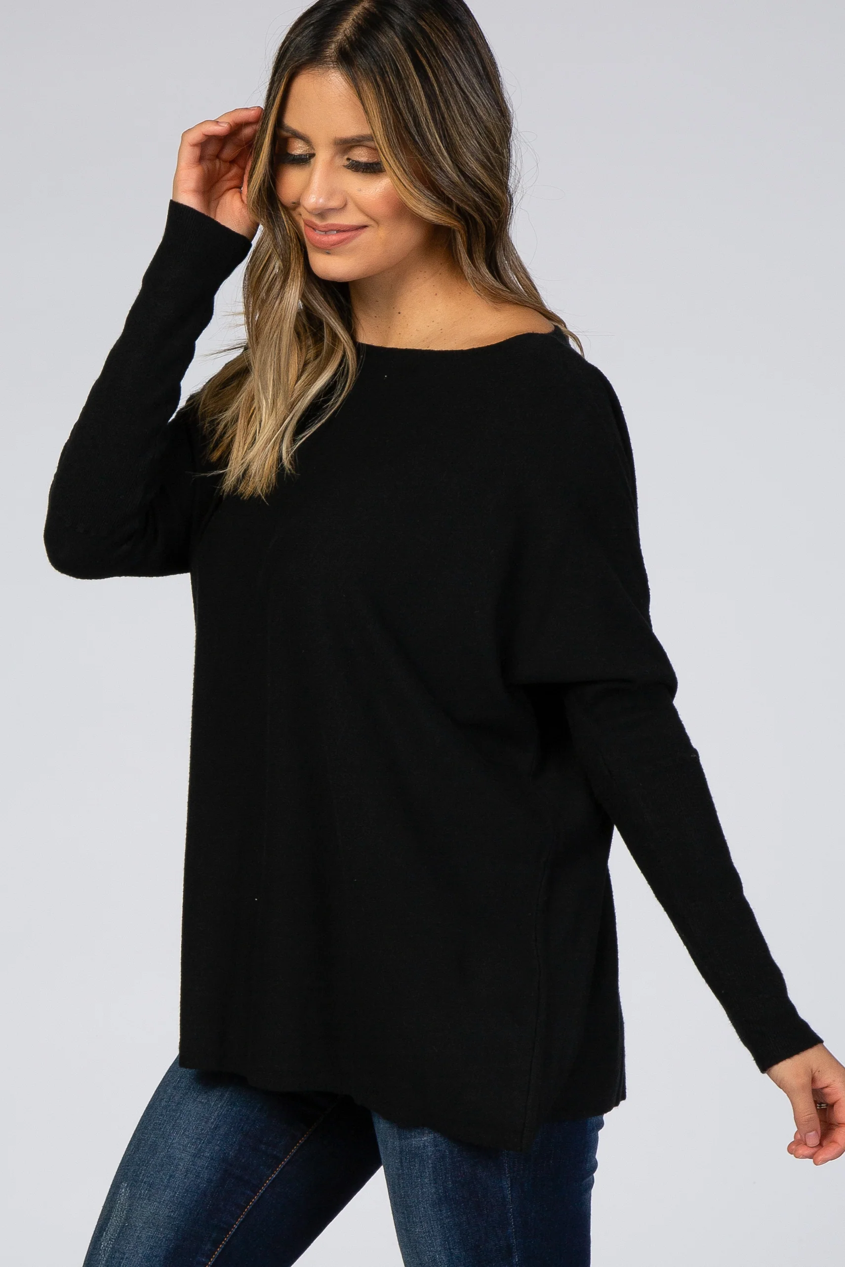 Black Soft Knit Boatneck Dolman Sleeve Maternity Sweater - Image 6