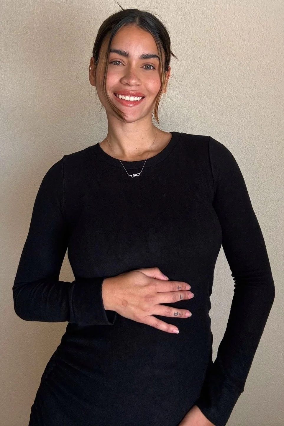 Black Soft Knit Ruched Maternity Top - Image 4