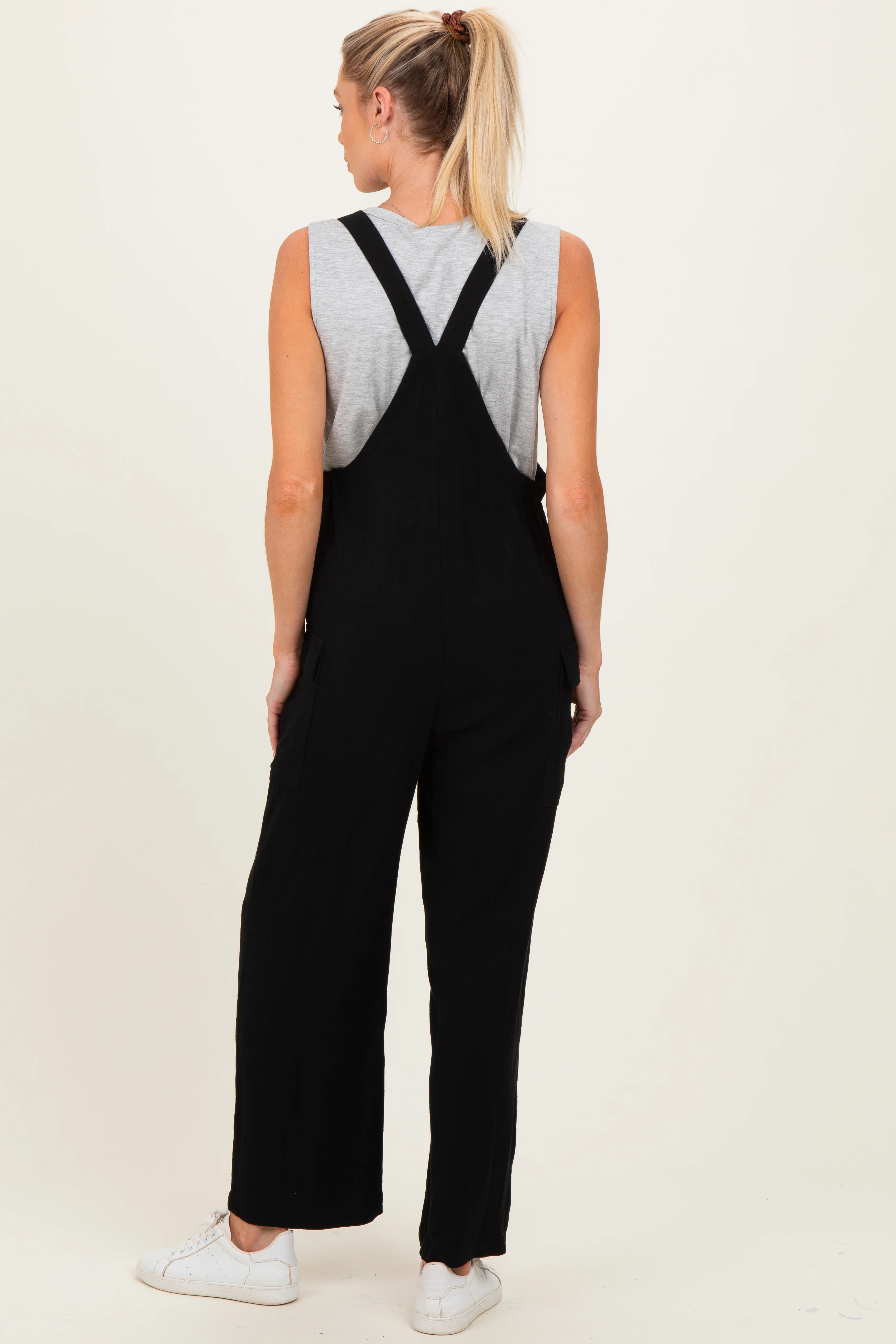Black Straight Leg Maternity Adjustable Overalls - Image 3