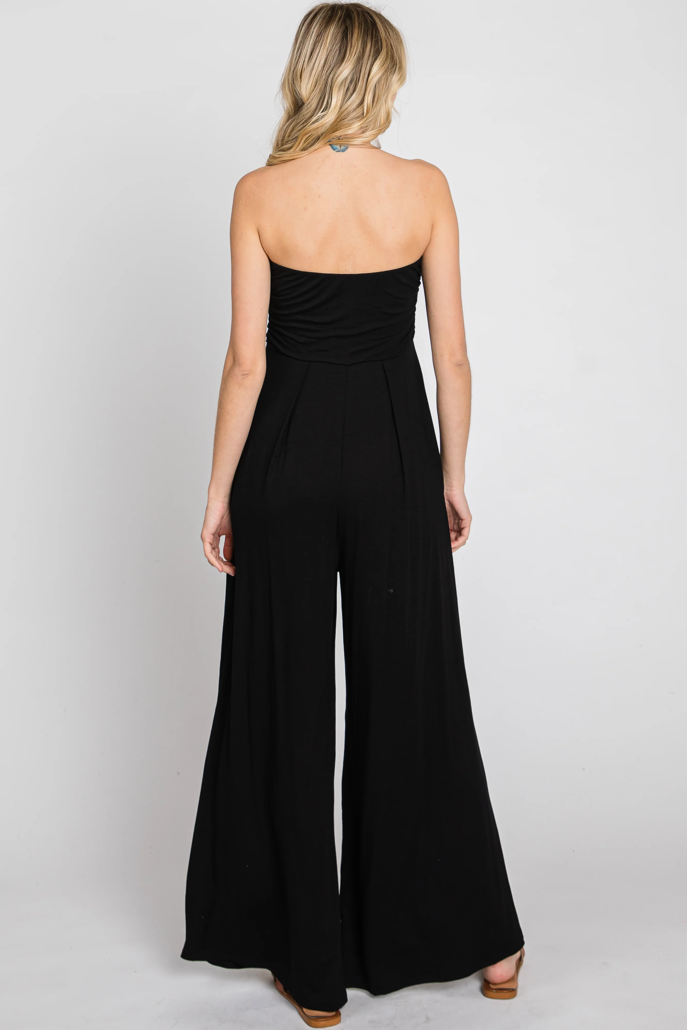 Black Strapless Wide Leg Jumpsuit - Image 6
