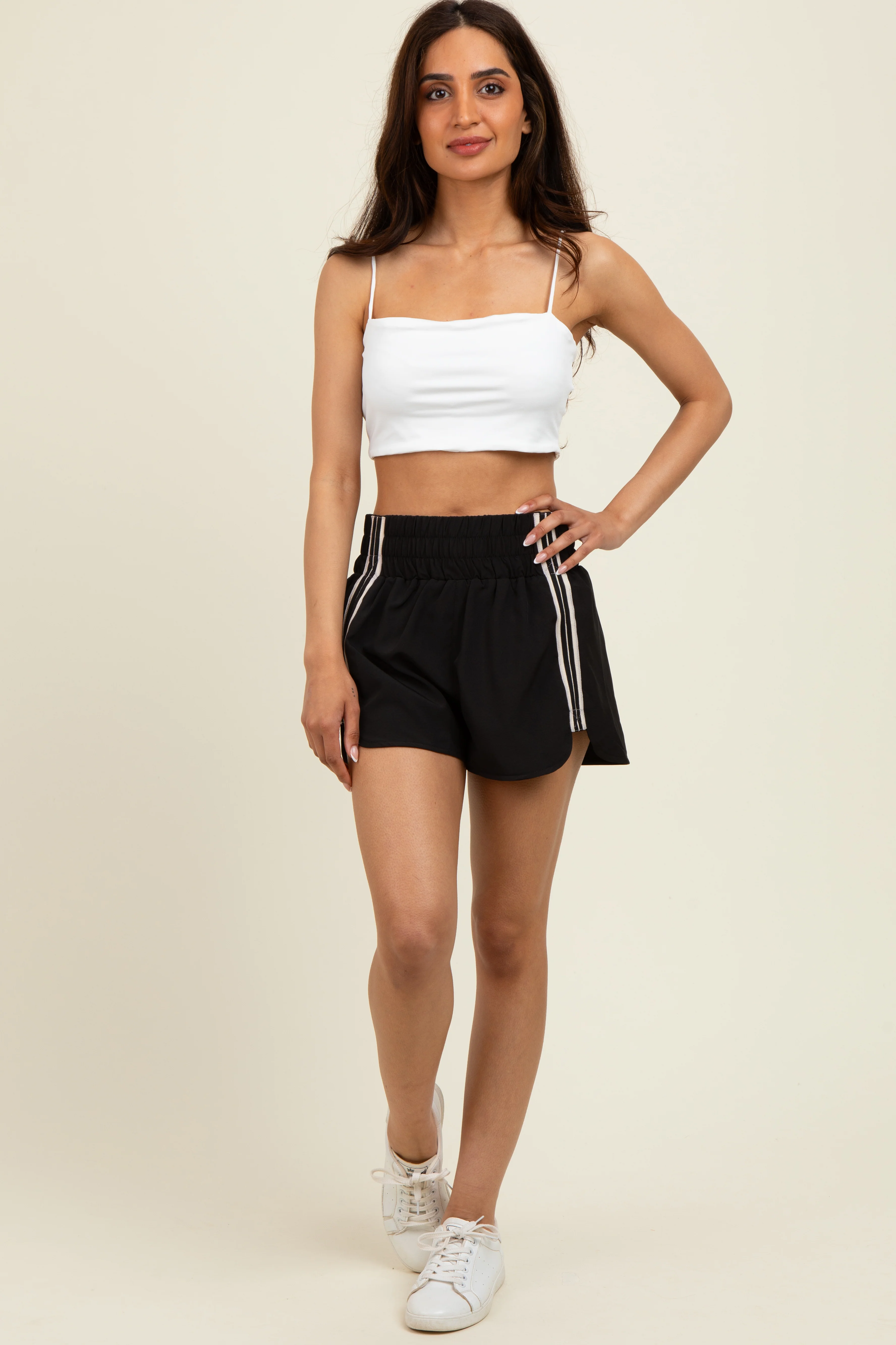 Black Stripe Detail Active Shorts - Image 2