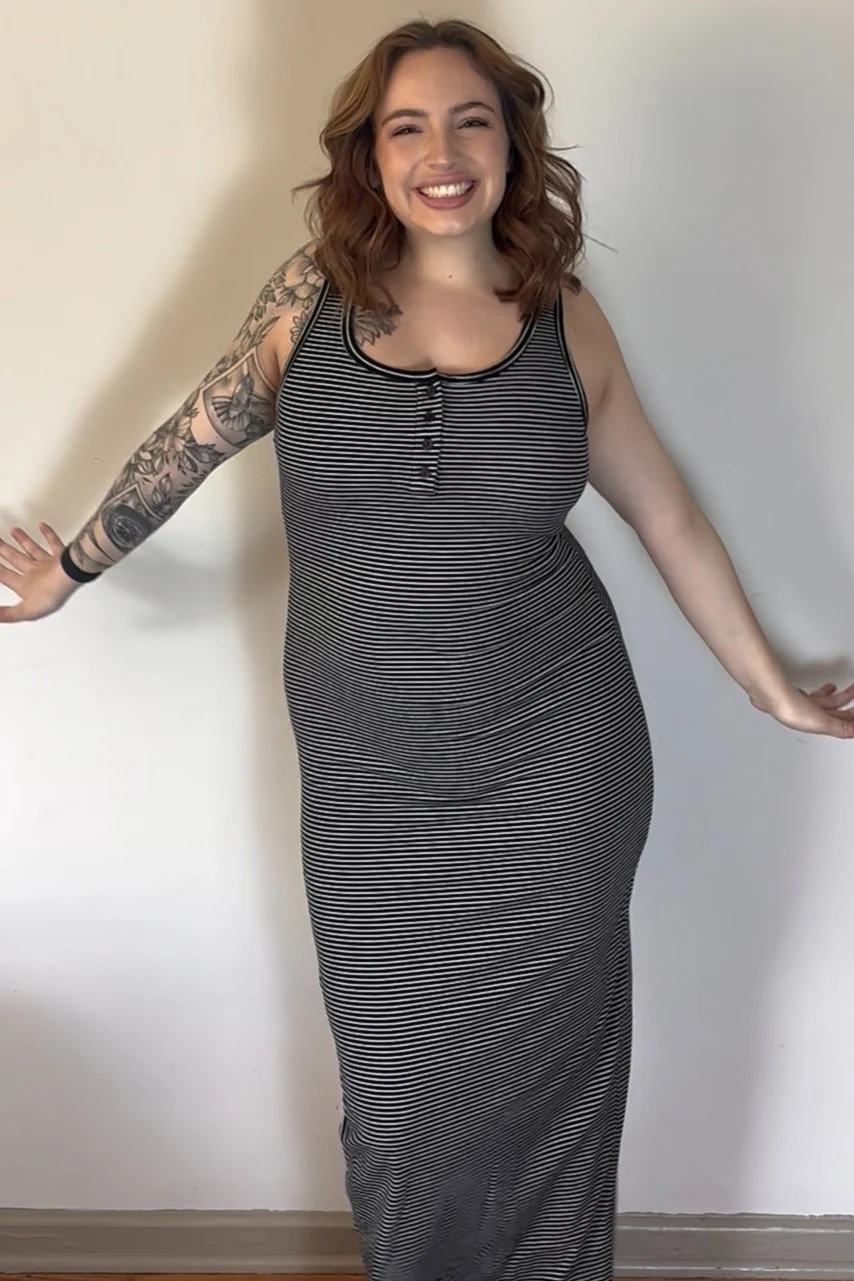 Black Striped Button Front Sleeveless Maternity Maxi Dress - Image 5