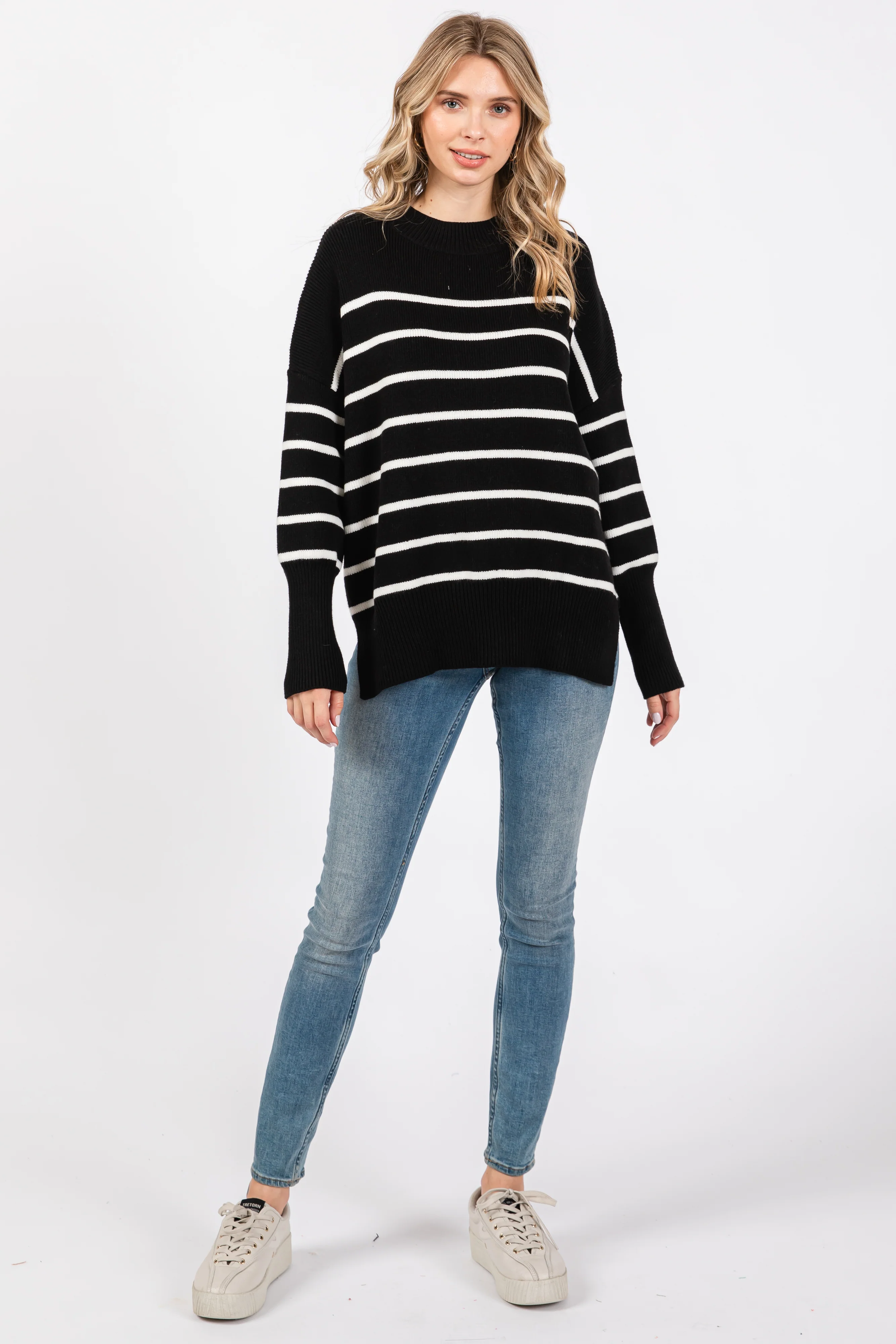 Black Striped Drop Shoulder Sweater - Image 4