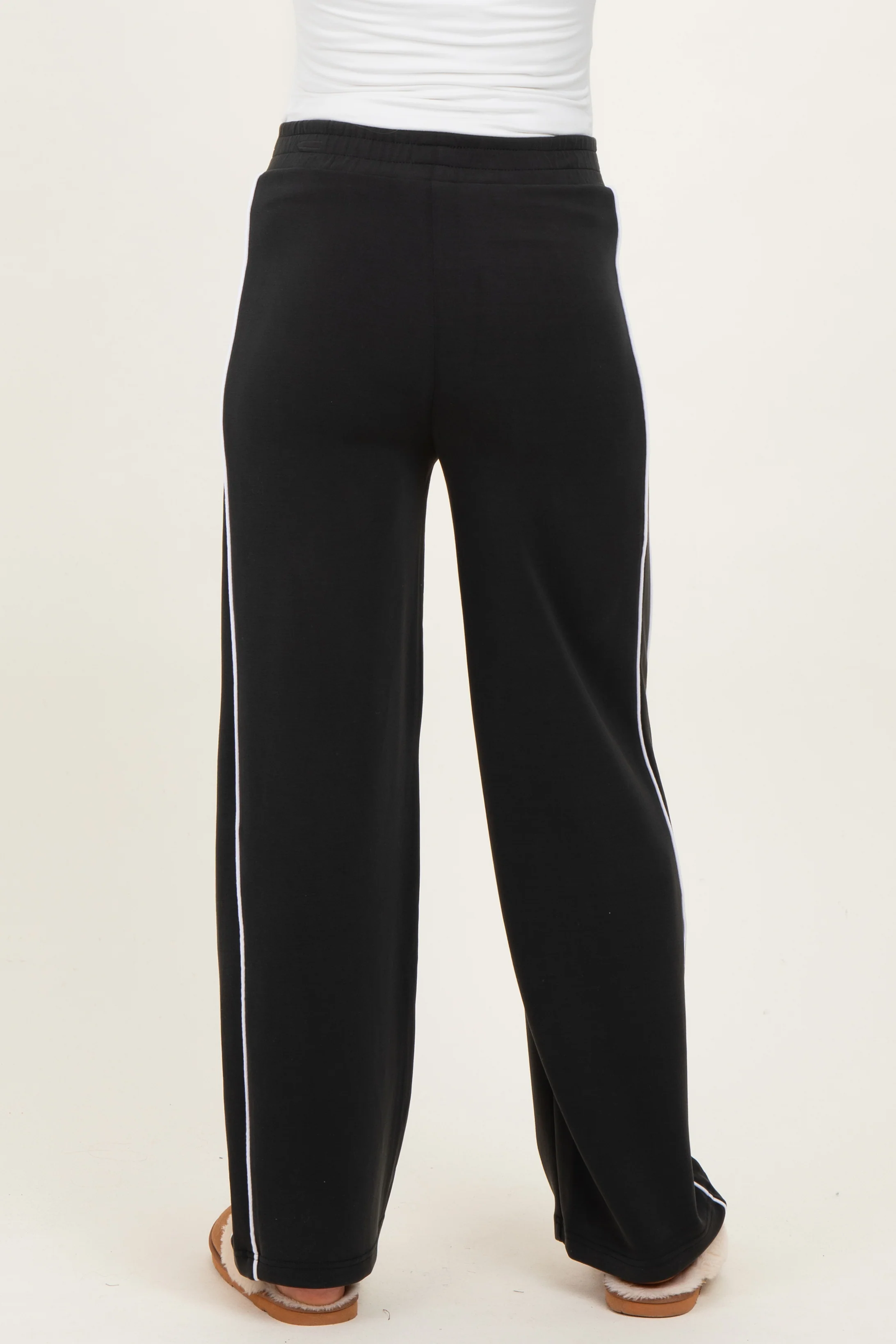 Black Striped Maternity Wide Leg Track Pants - Image 4