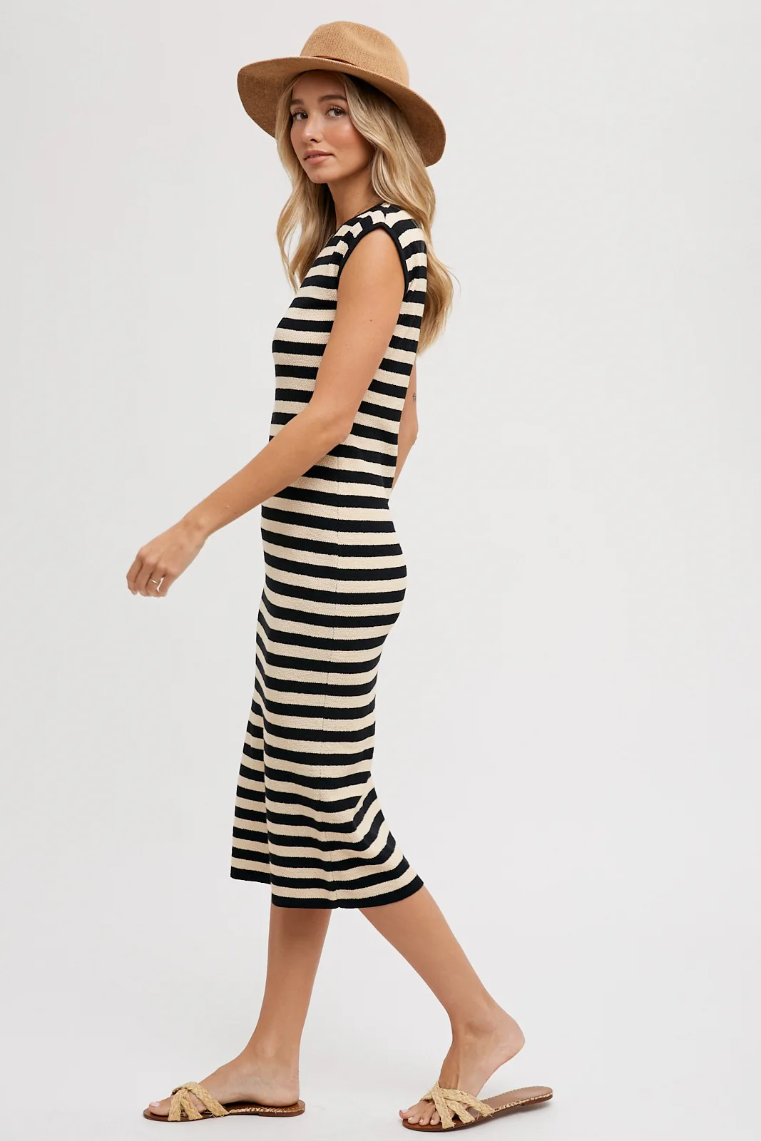 Black Striped Sleeveless Midi Dress - Image 4