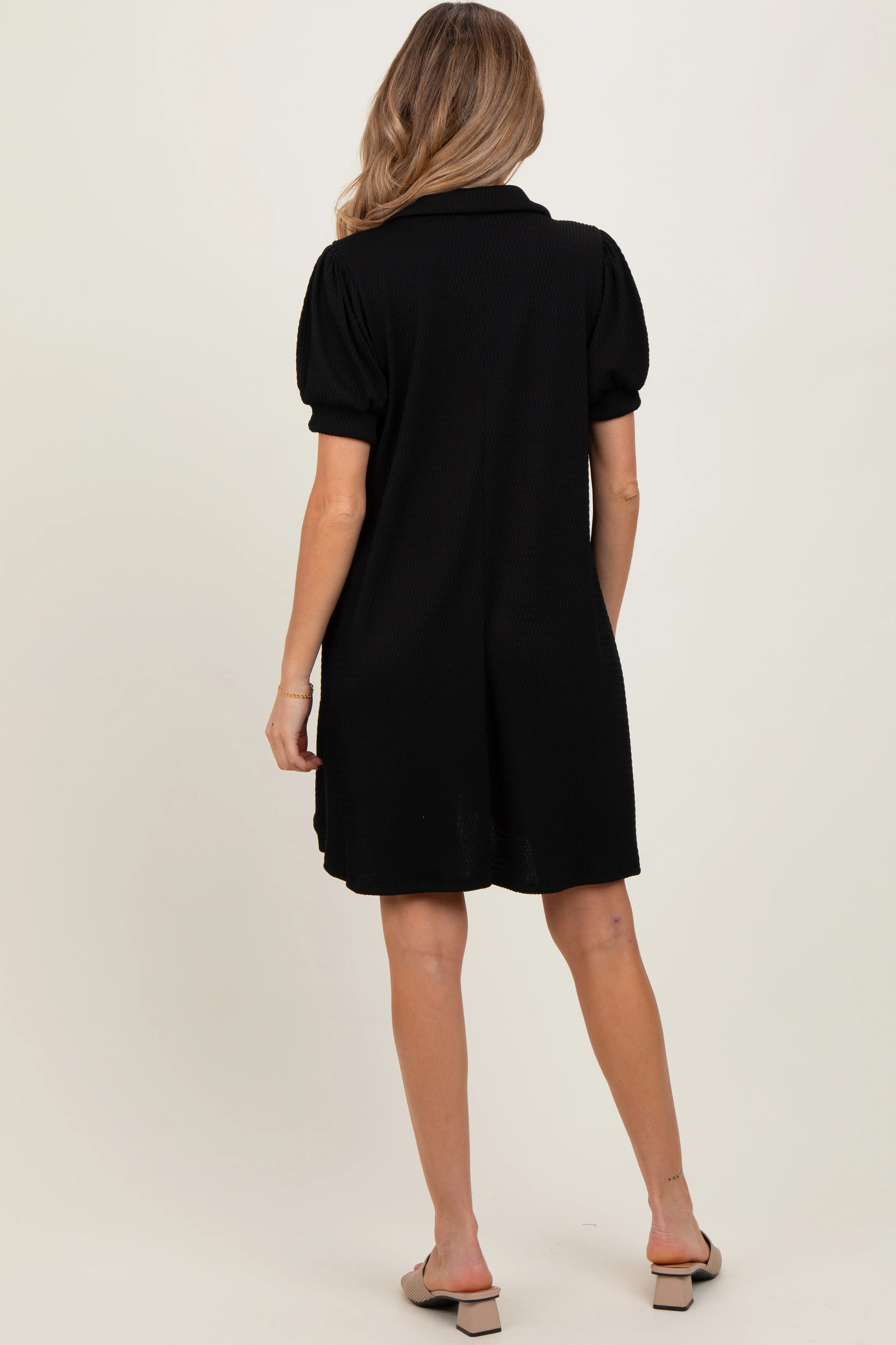 Black Textured Maternity Polo Dress - Image 4