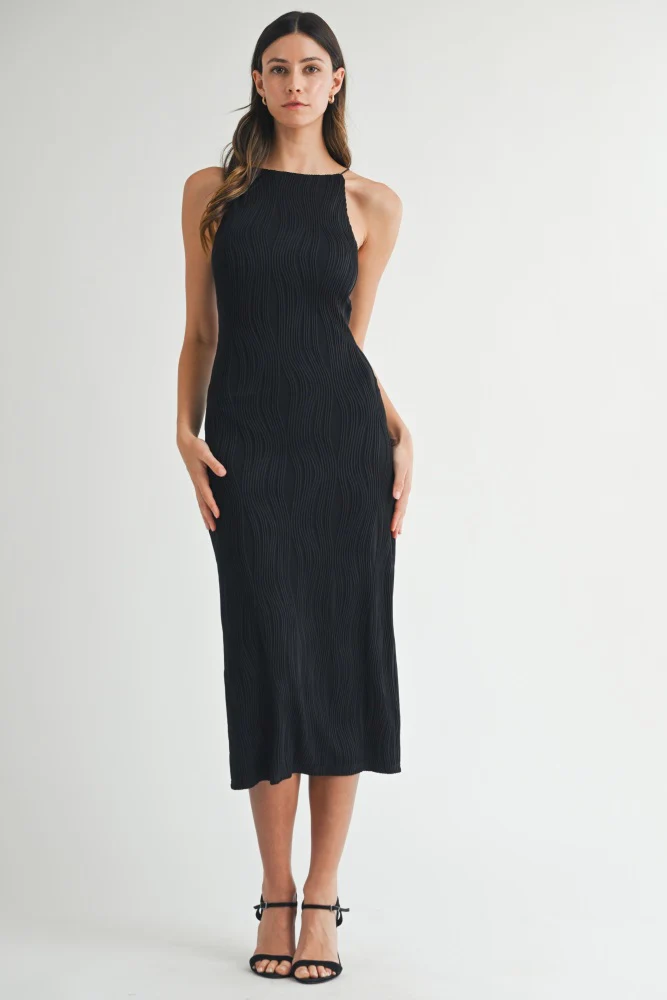 Black Textured Sleeveless Fitted Maternity Midi Dress - Image 4