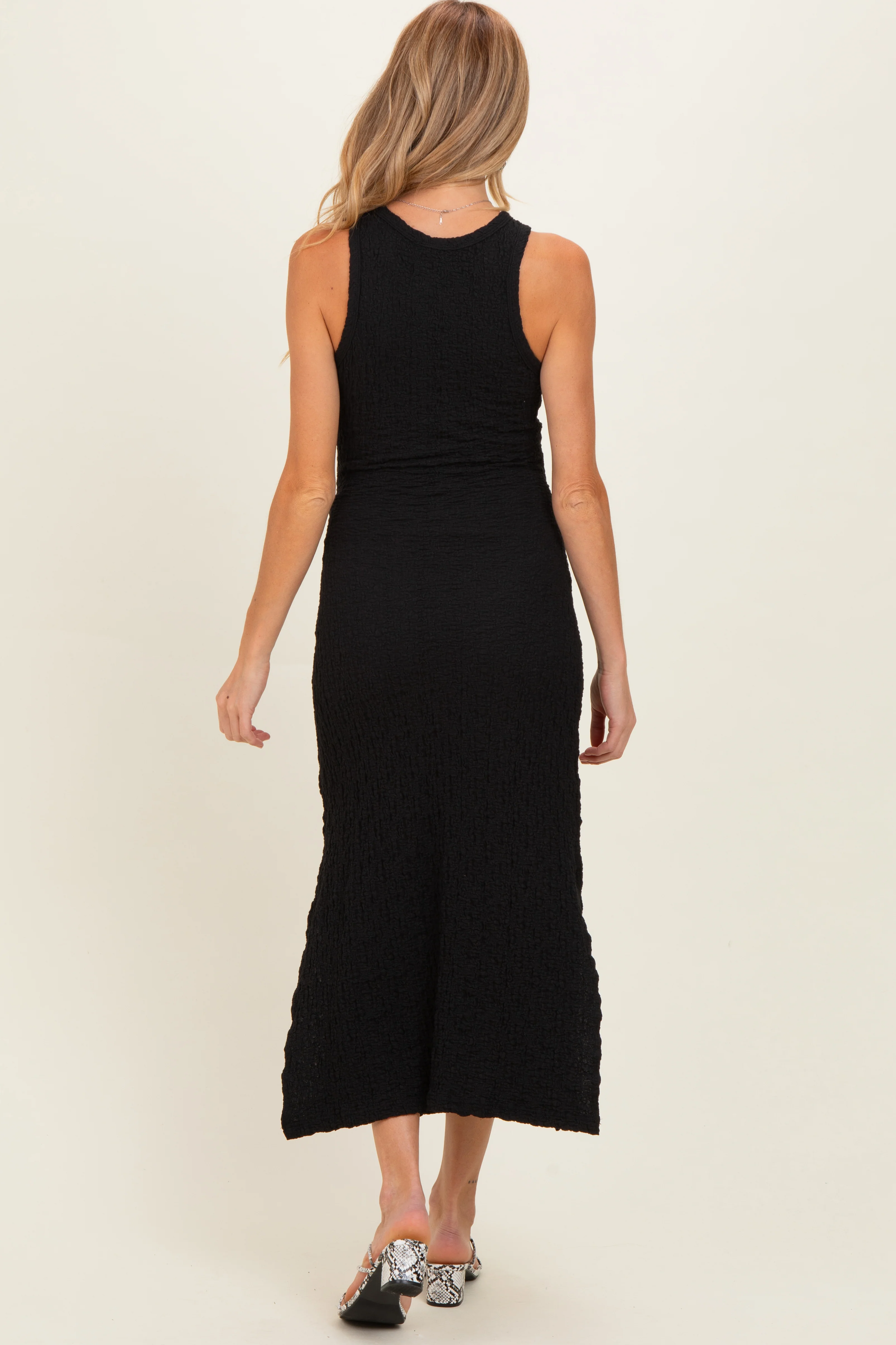 Black Textured Sleeveless Maternity Maxi Dress - Image 3