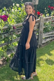 Black Textured Tie Strap Tiered Midi Dress - Image 6