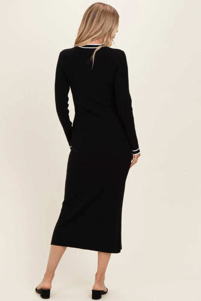 Black Tie Neck Sweater Midi Dress - Image 4