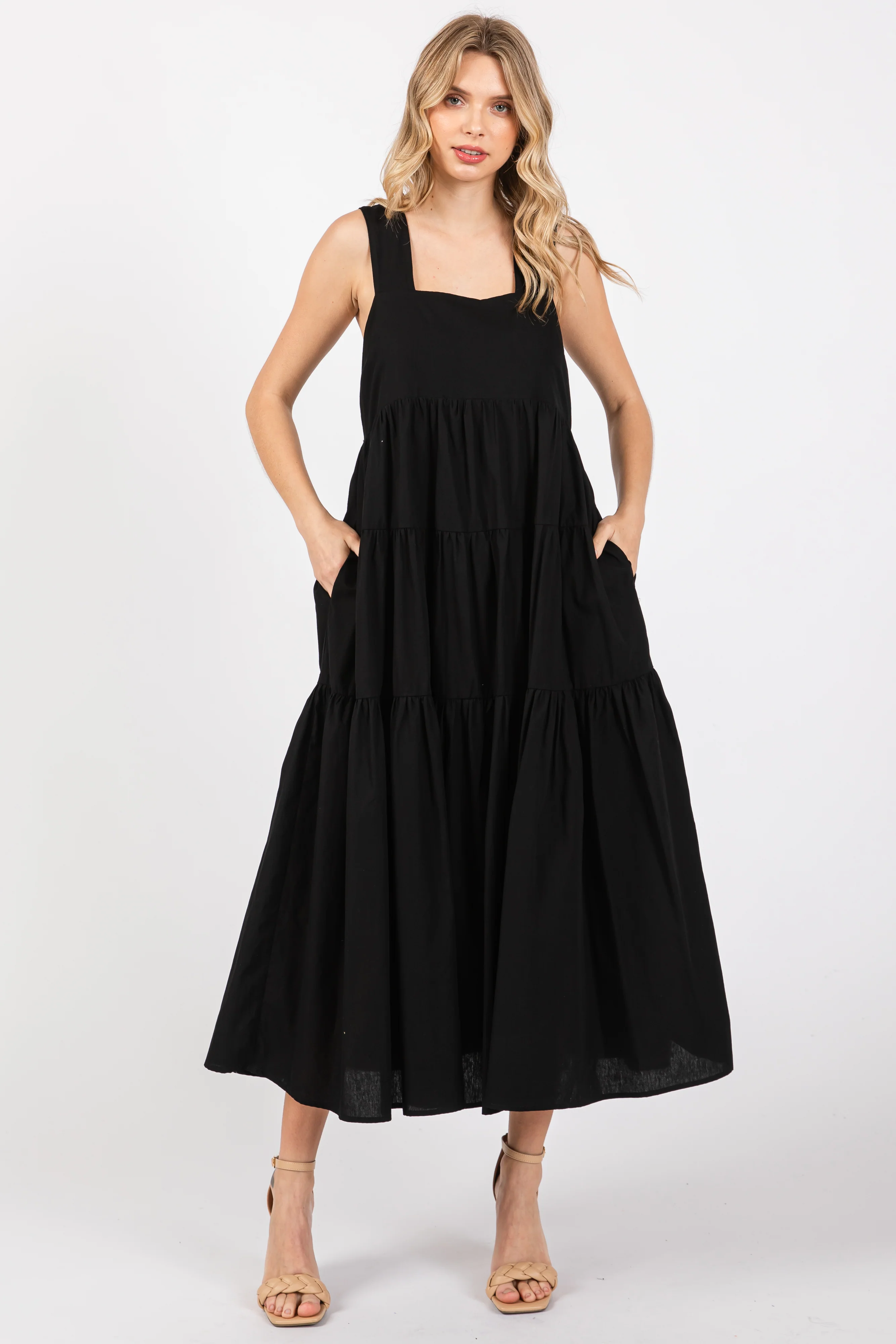 Black Tiered Maternity Maxi Dress - Image 5