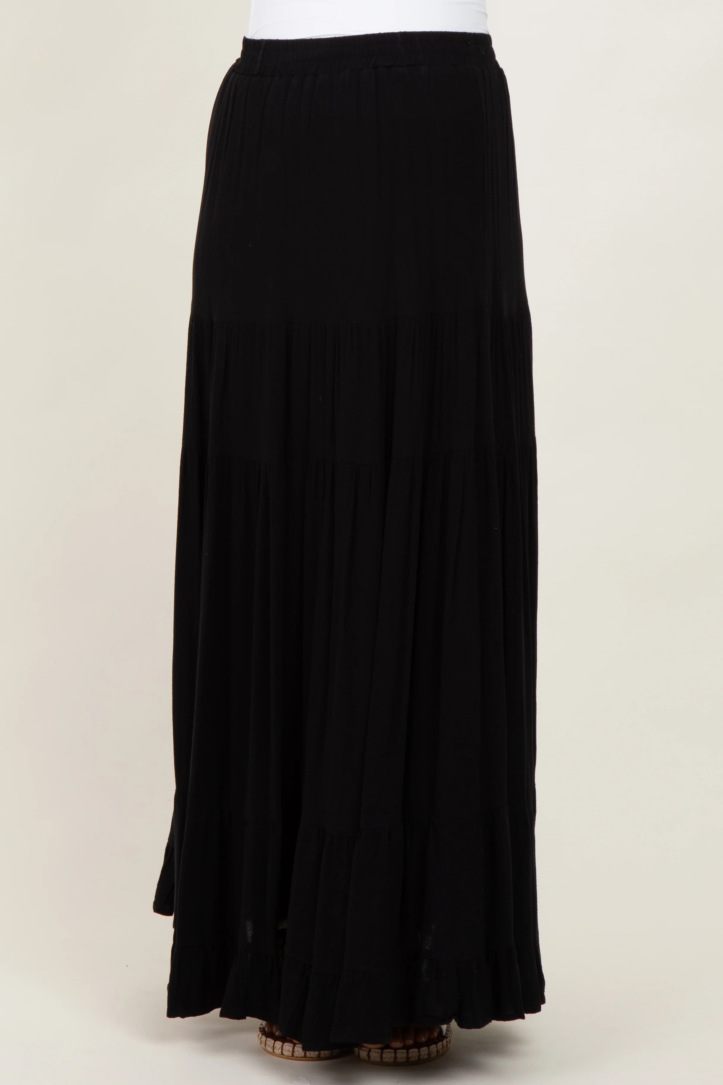 Black Tiered Ruffle Hem Maternity Maxi Skirt - Image 3