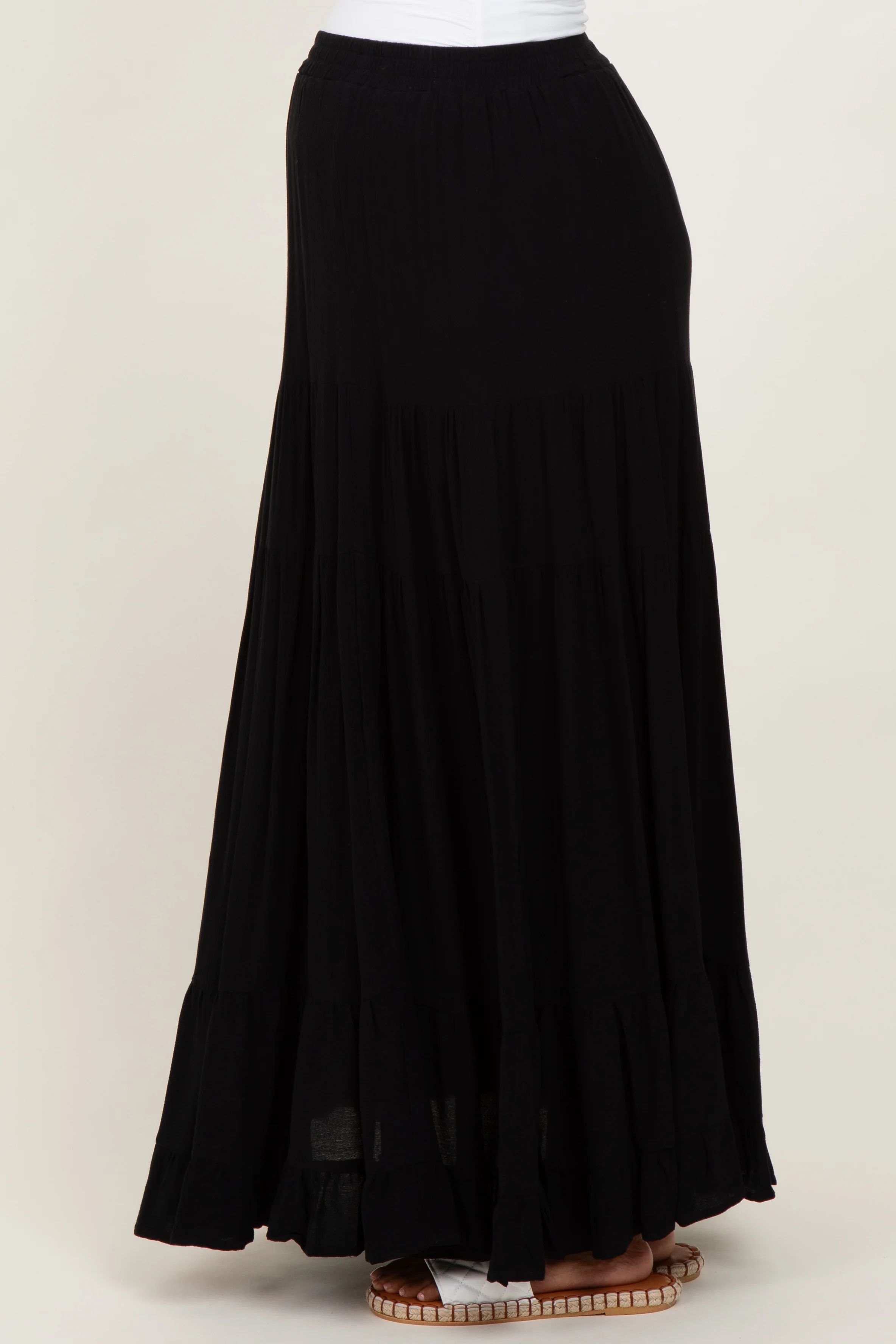 Black Tiered Ruffle Hem Maternity Maxi Skirt - Image 4