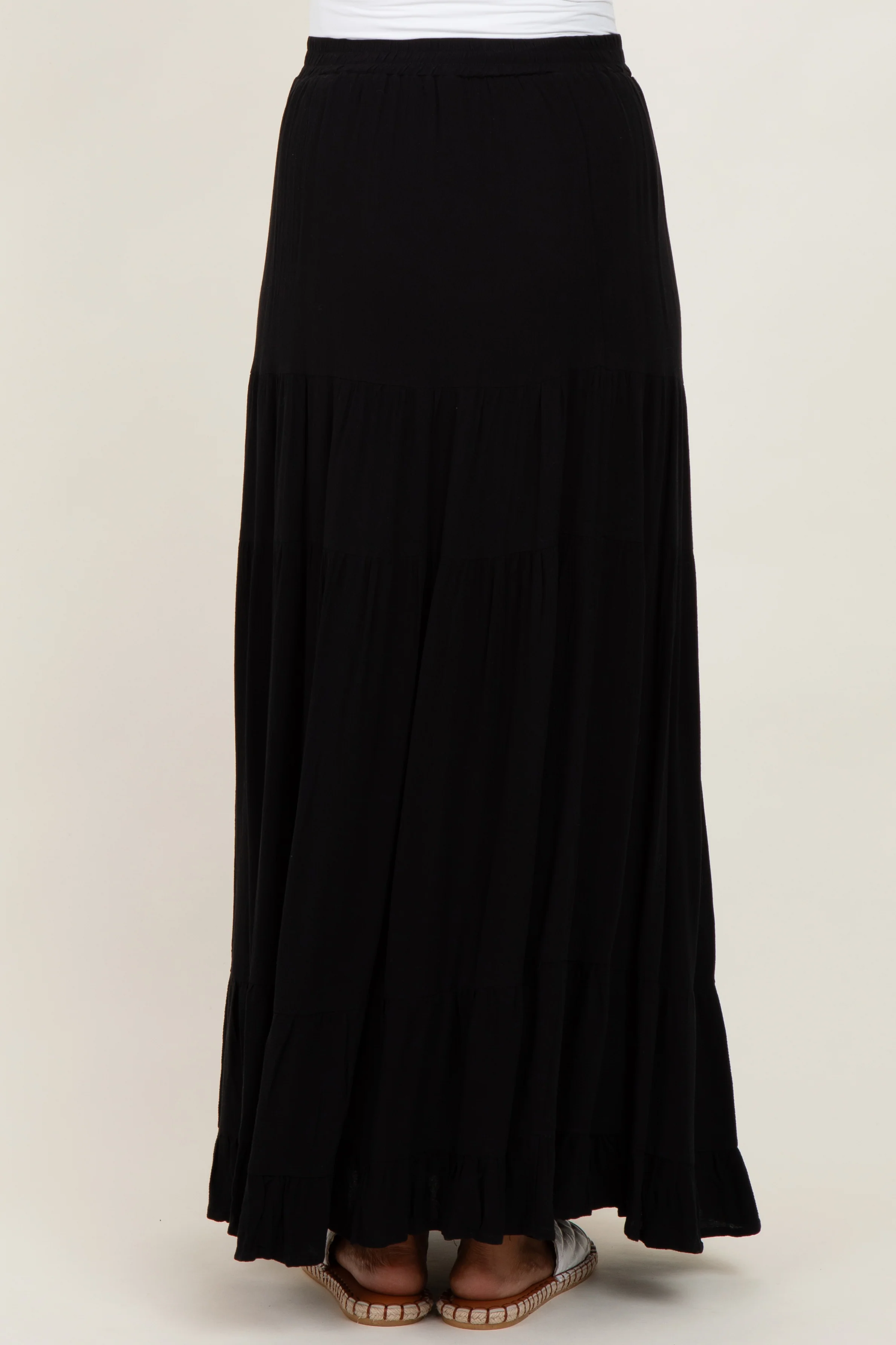 Black Tiered Ruffle Hem Maternity Maxi Skirt - Image 5