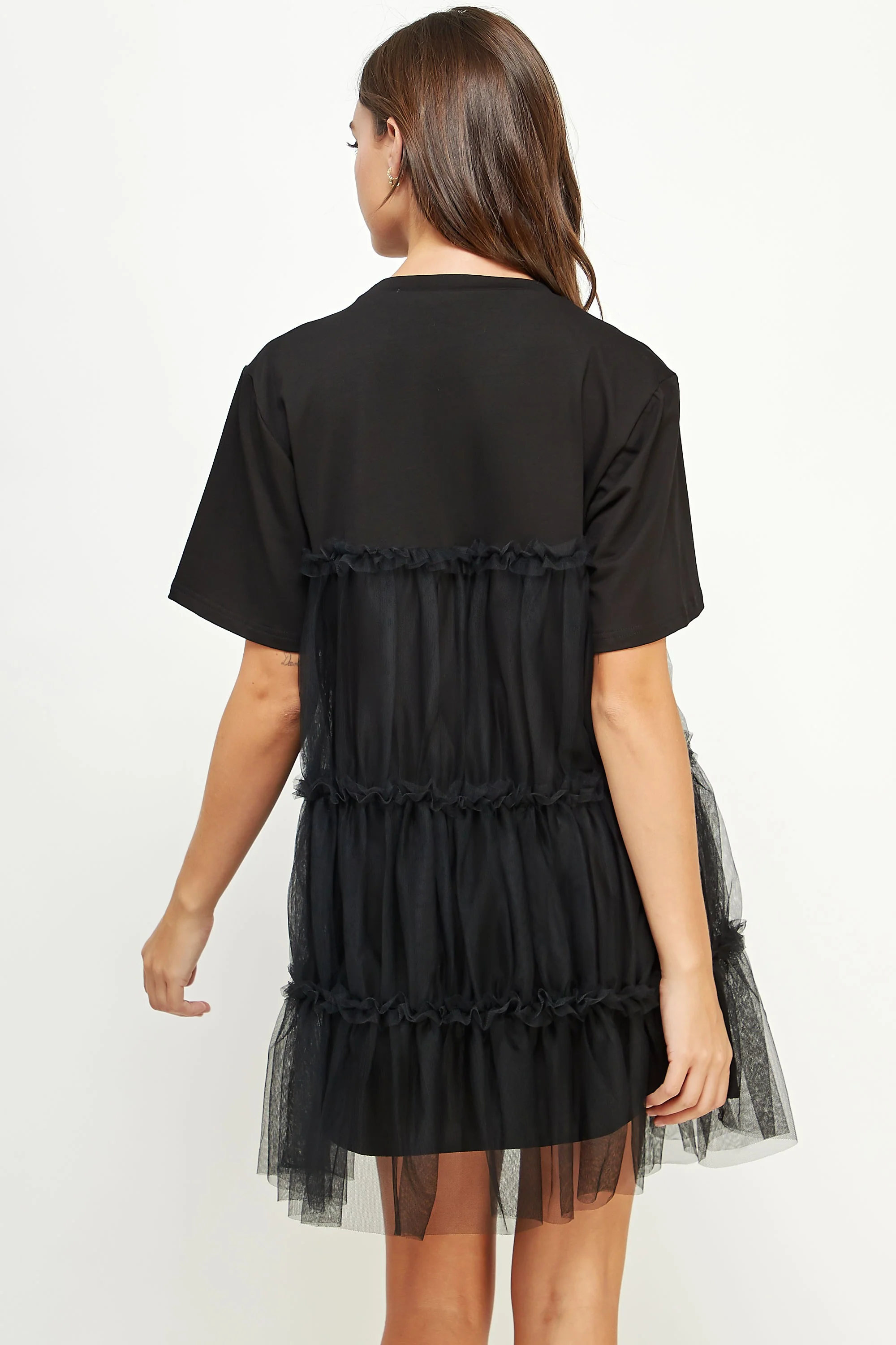 Black Tulle Overlay Tiered Mini Dress - Image 4