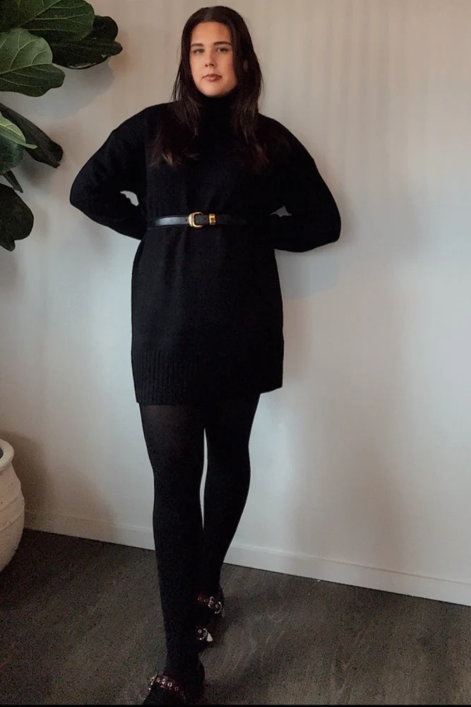 Black Turtle Neck Mini Sweater Dress - Image 4