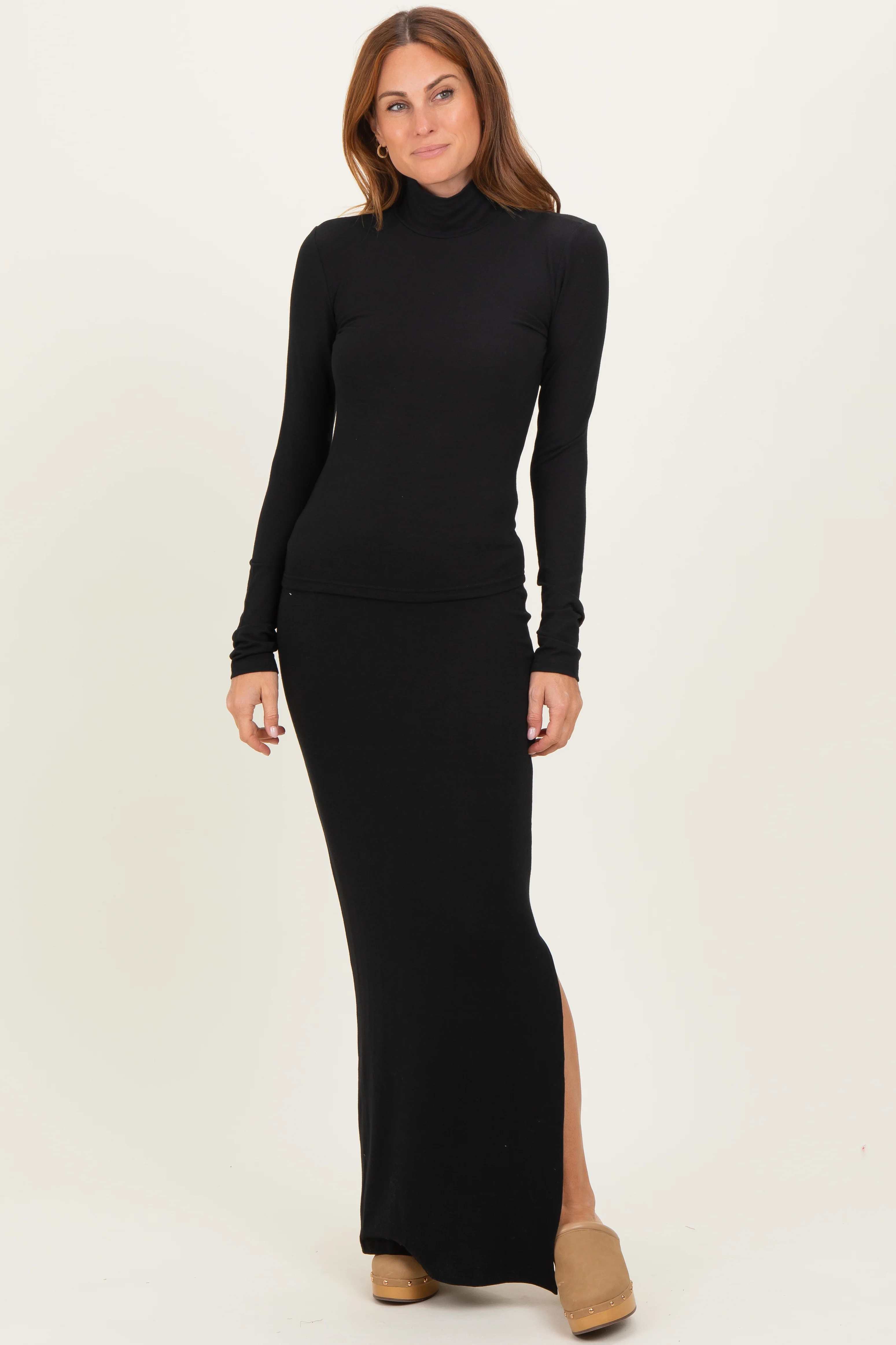 Black Turtleneck Top Maxi Skirt Maternity Set - Image 5