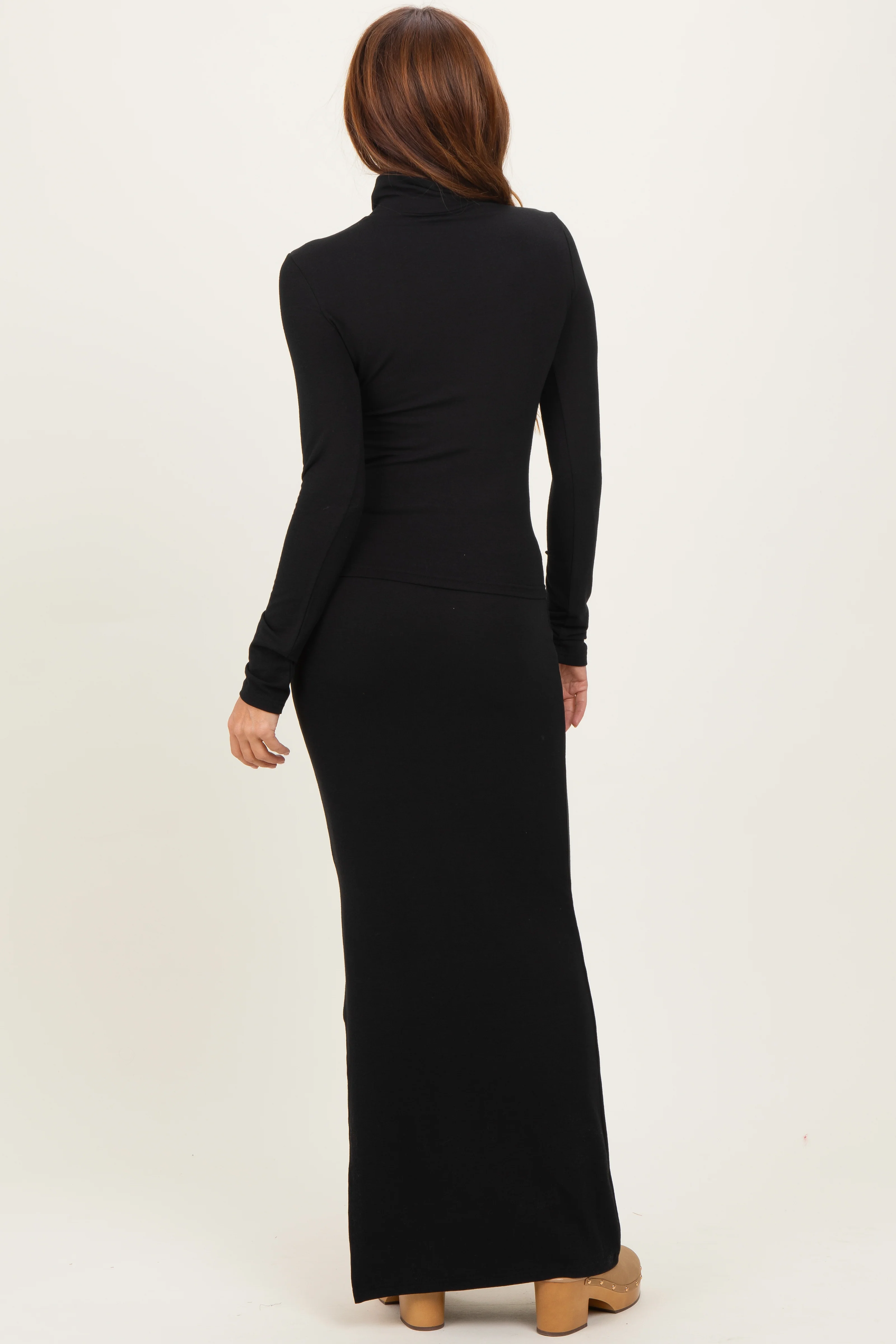 Black Turtleneck Top Maxi Skirt Set - Image 4
