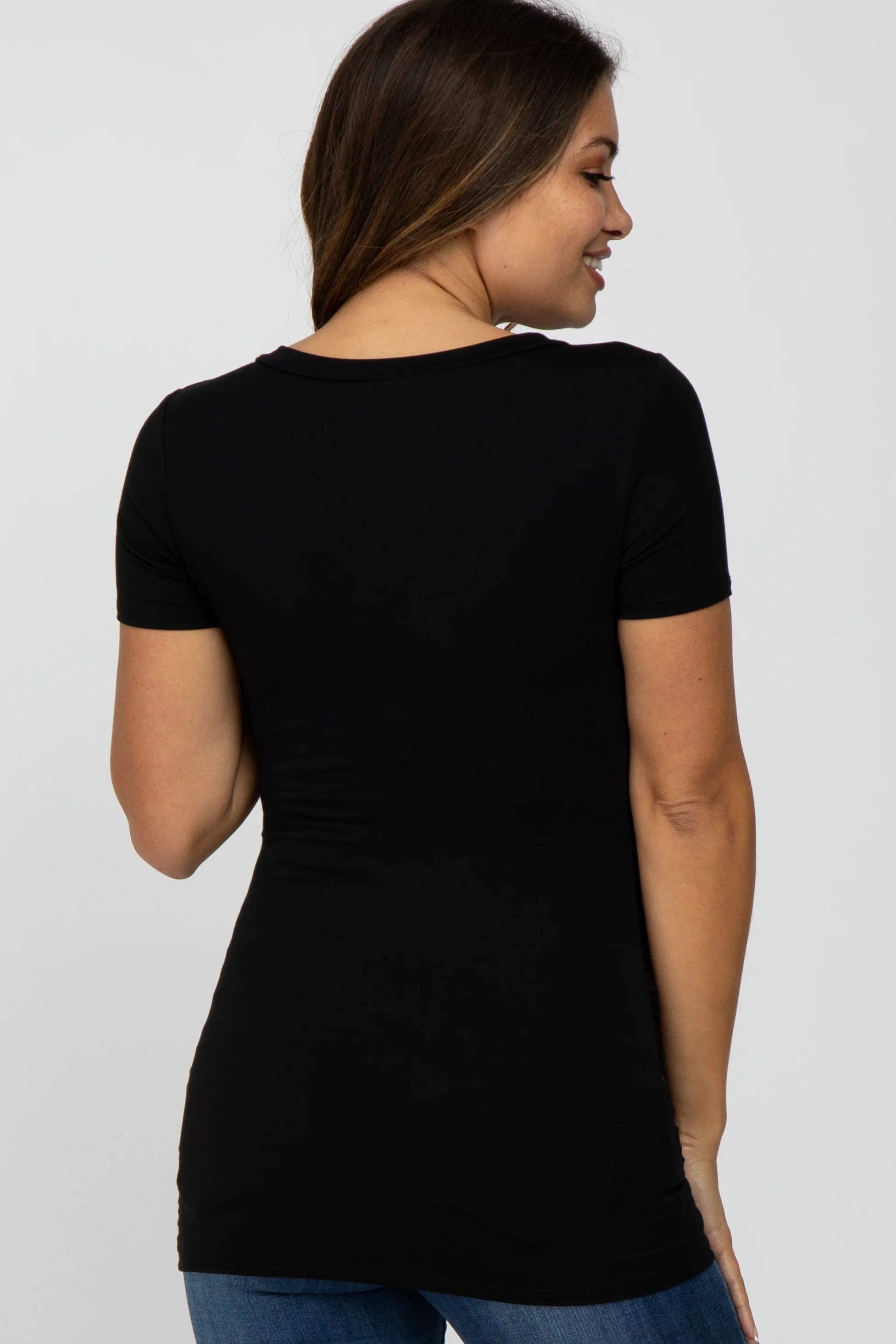 Black V-Neck Ruched Side Maternity Top - Image 3