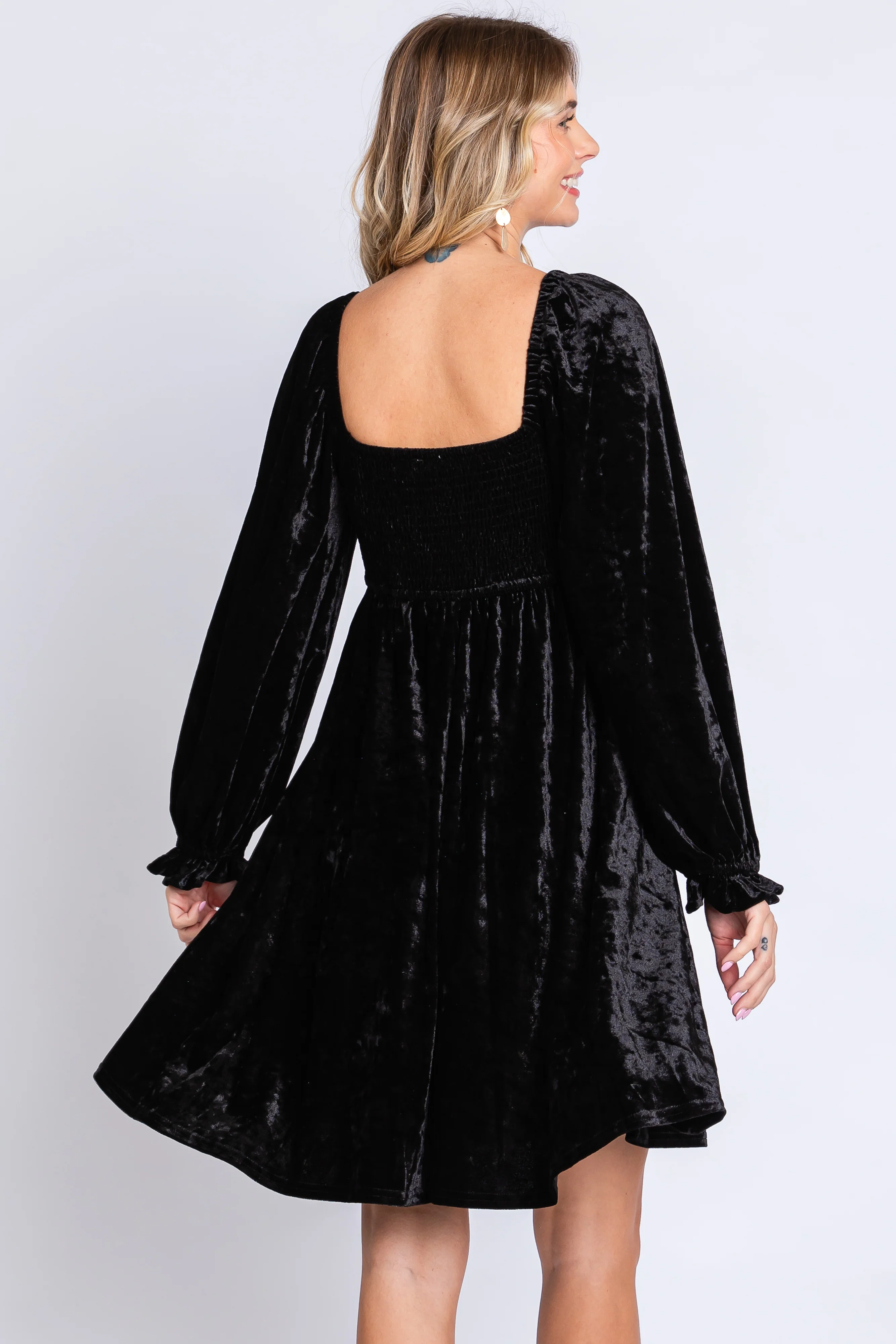 Black Velour Square Neck Dress - Image 4