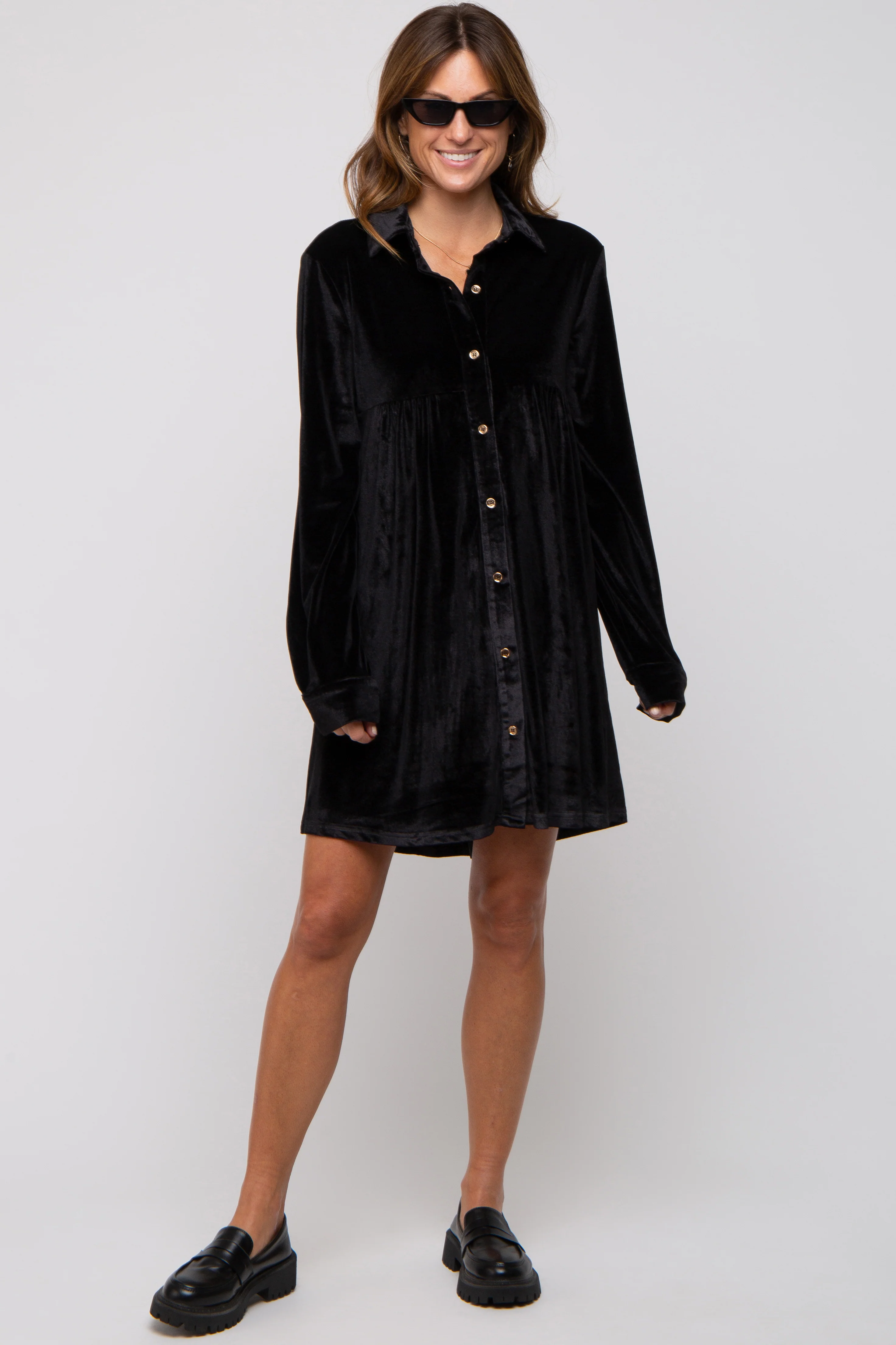 Black Velvet Button Down Dress - Image 5