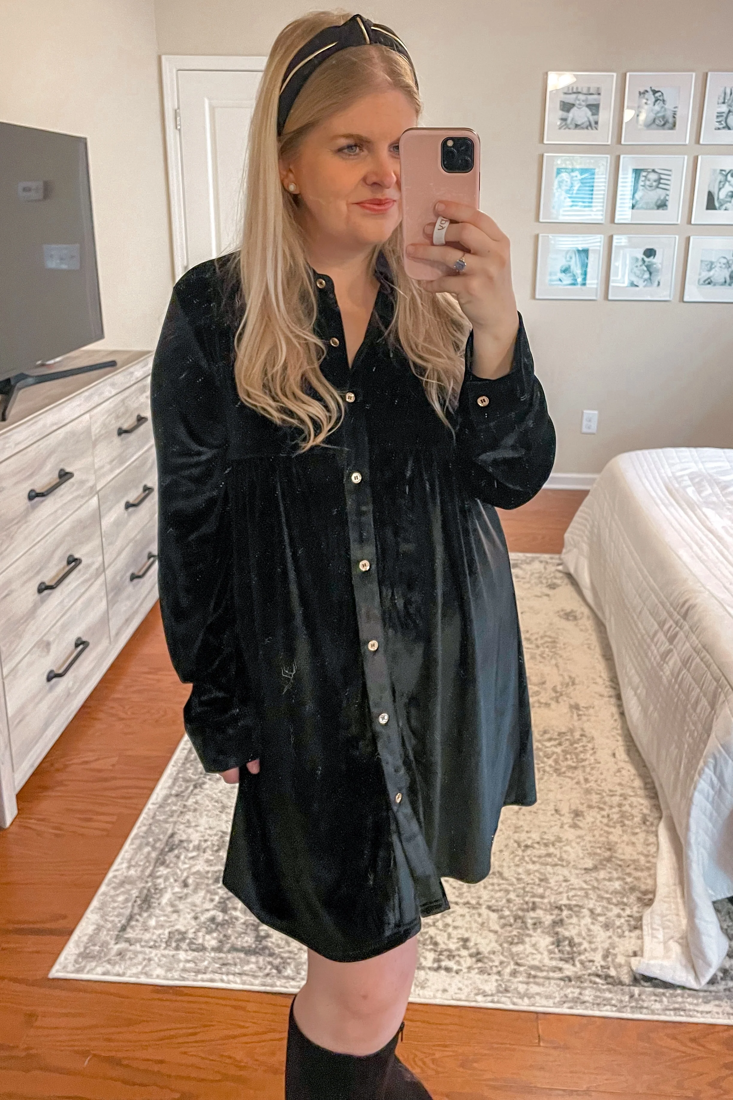 Black Velvet Button Down Dress - Image 7