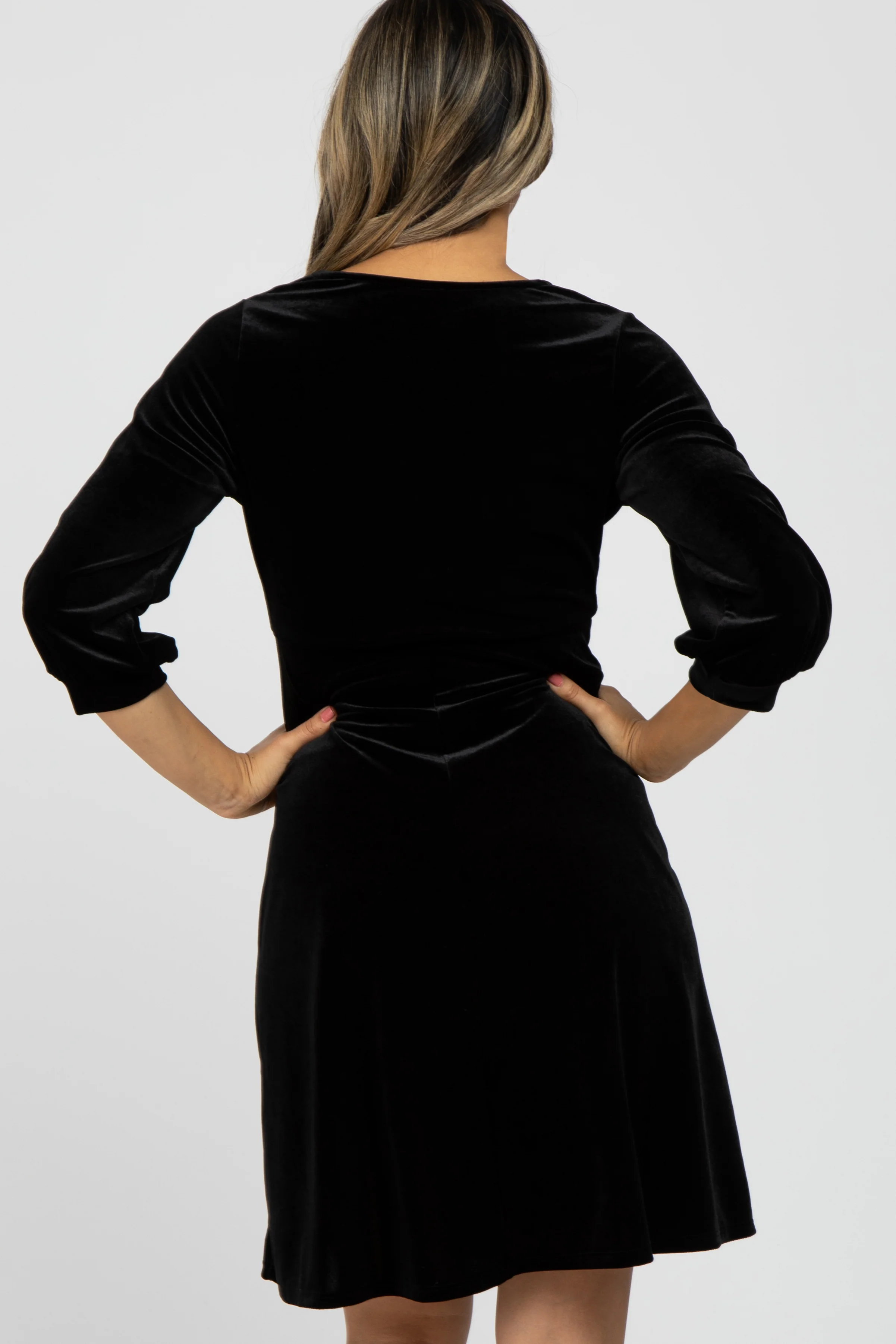 Black Velvet Wrap Front Babydoll Dress - Image 4