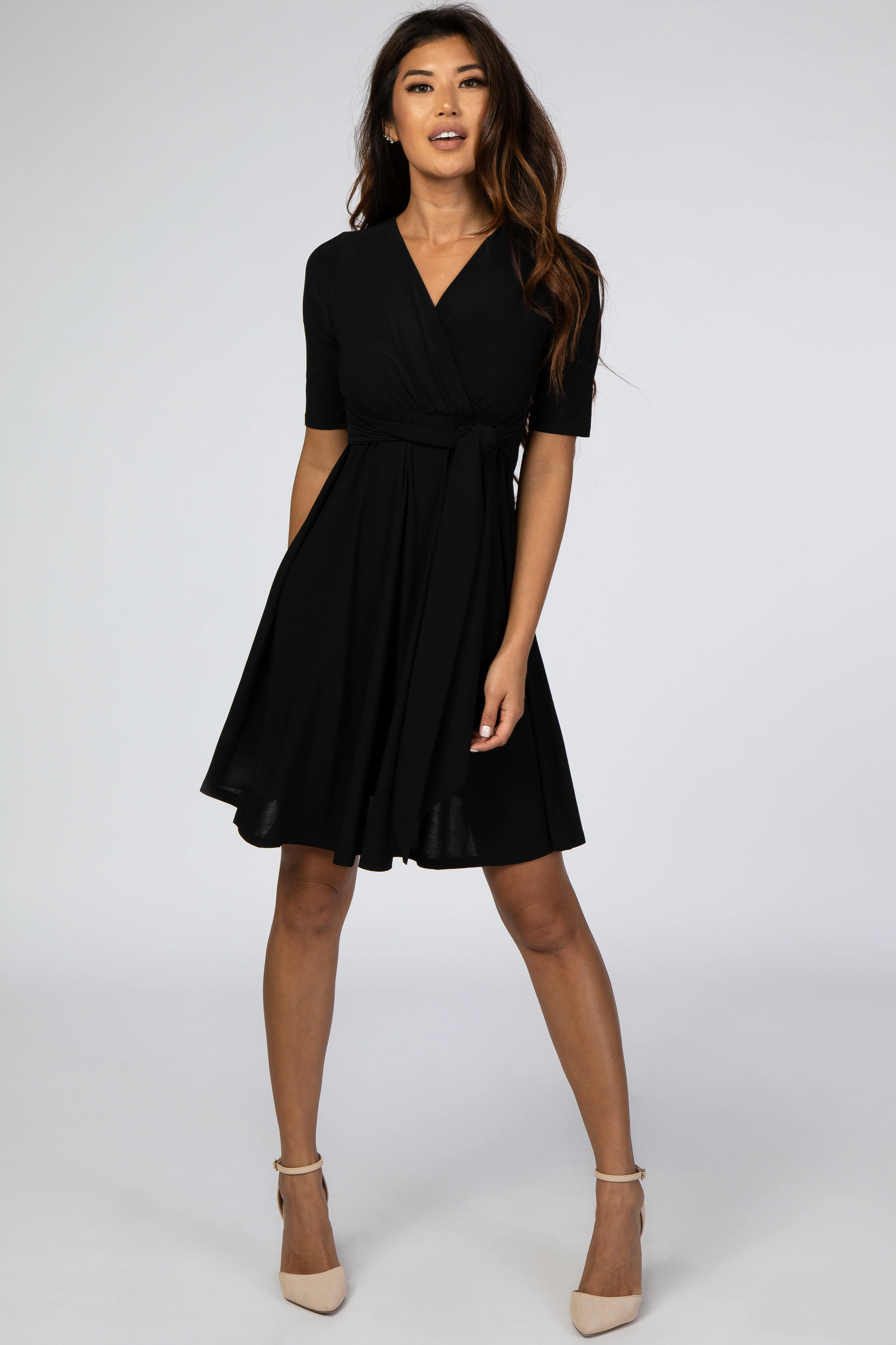 Black Waist Tie Maternity Nursing Dress - Image 5