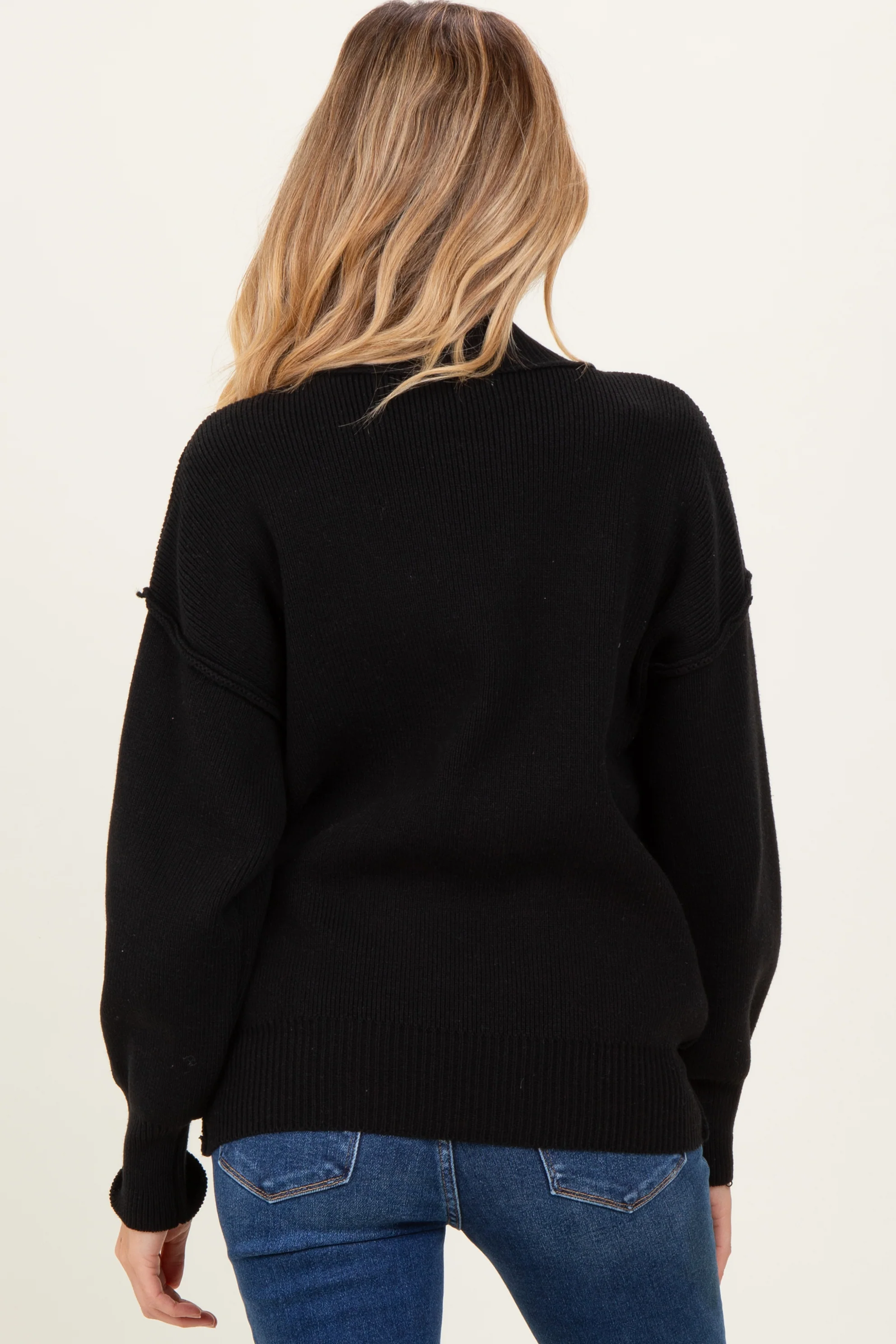 Black Wide Neck Drop Shoulder Maternity Sweater - Image 3