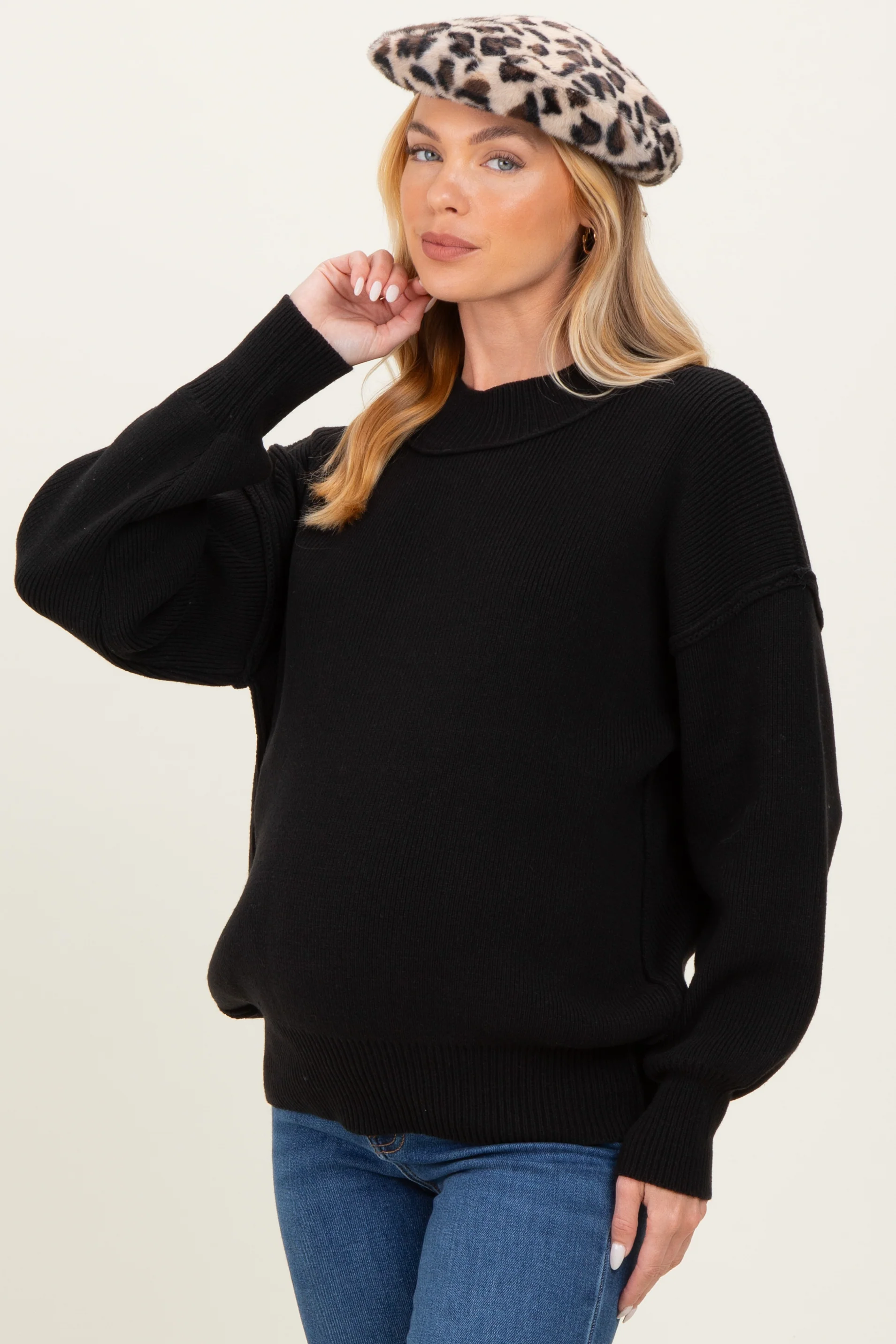 Black Wide Neck Drop Shoulder Maternity Sweater - Image 4