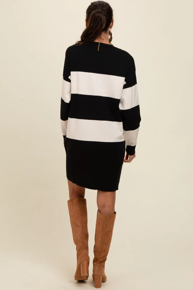 Black Wide Striped Sweater Dress - Image 4