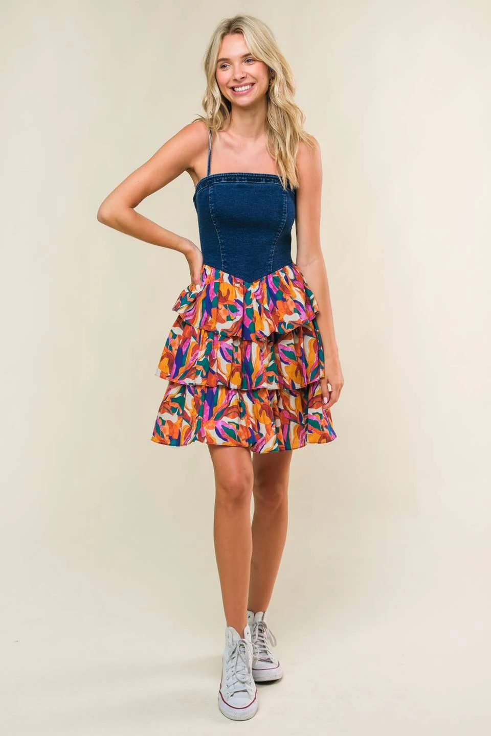 Blue Abstract Colorblock Dress - Image 4
