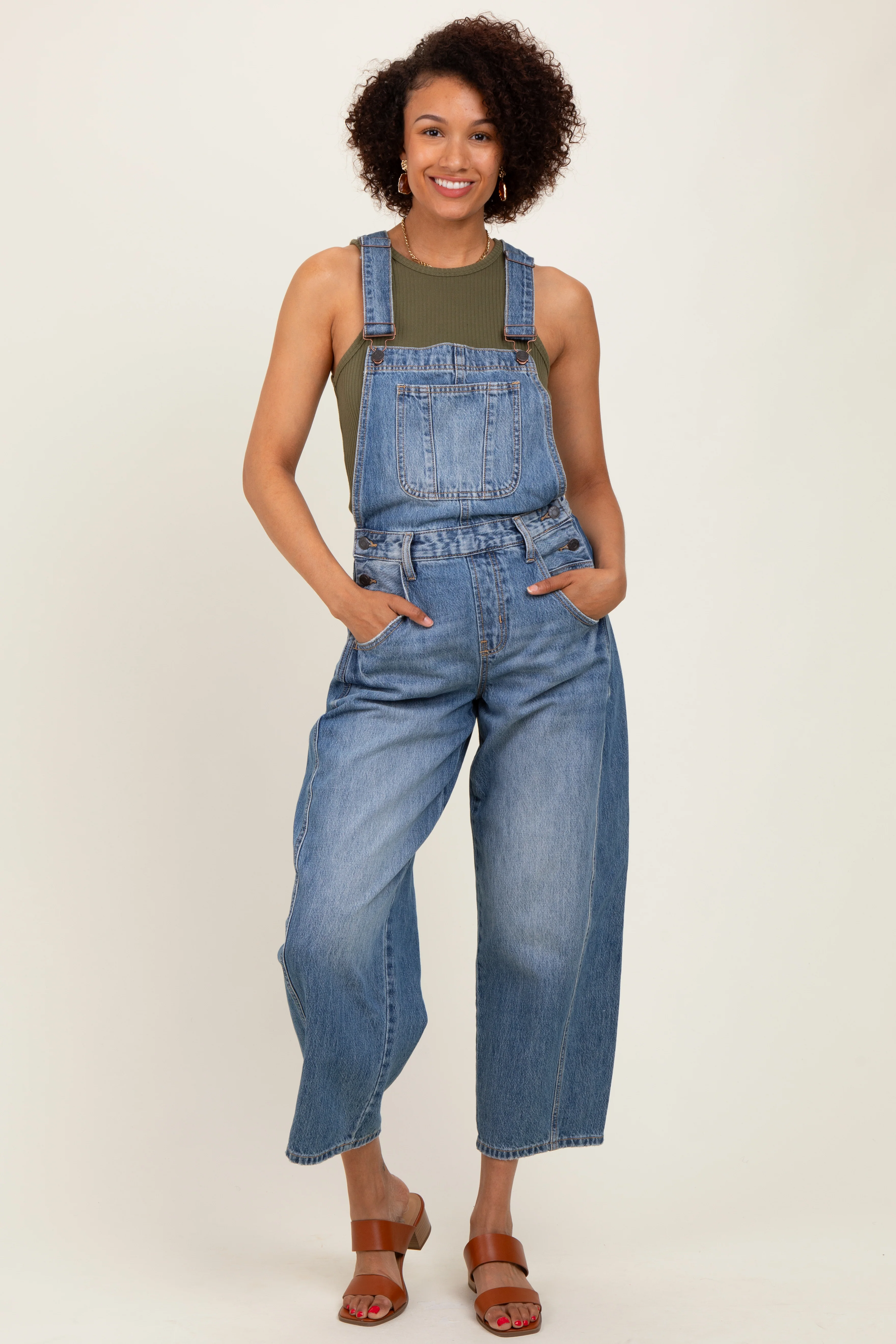Blue Barrel Leg Maternity Overalls - Image 5
